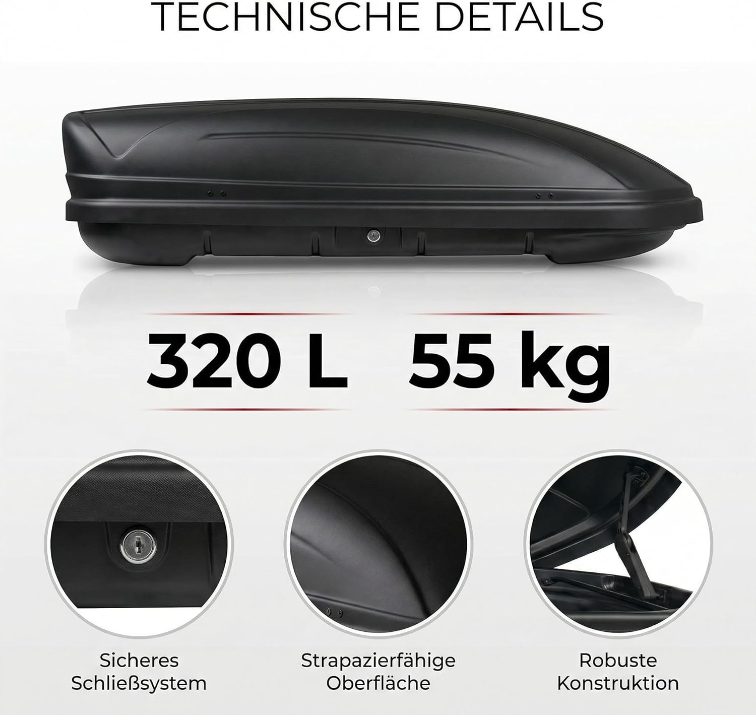 Dachbox VDP-MAA320 schwarz matt Auto-Dachkoffer abschließbar 320 Liter