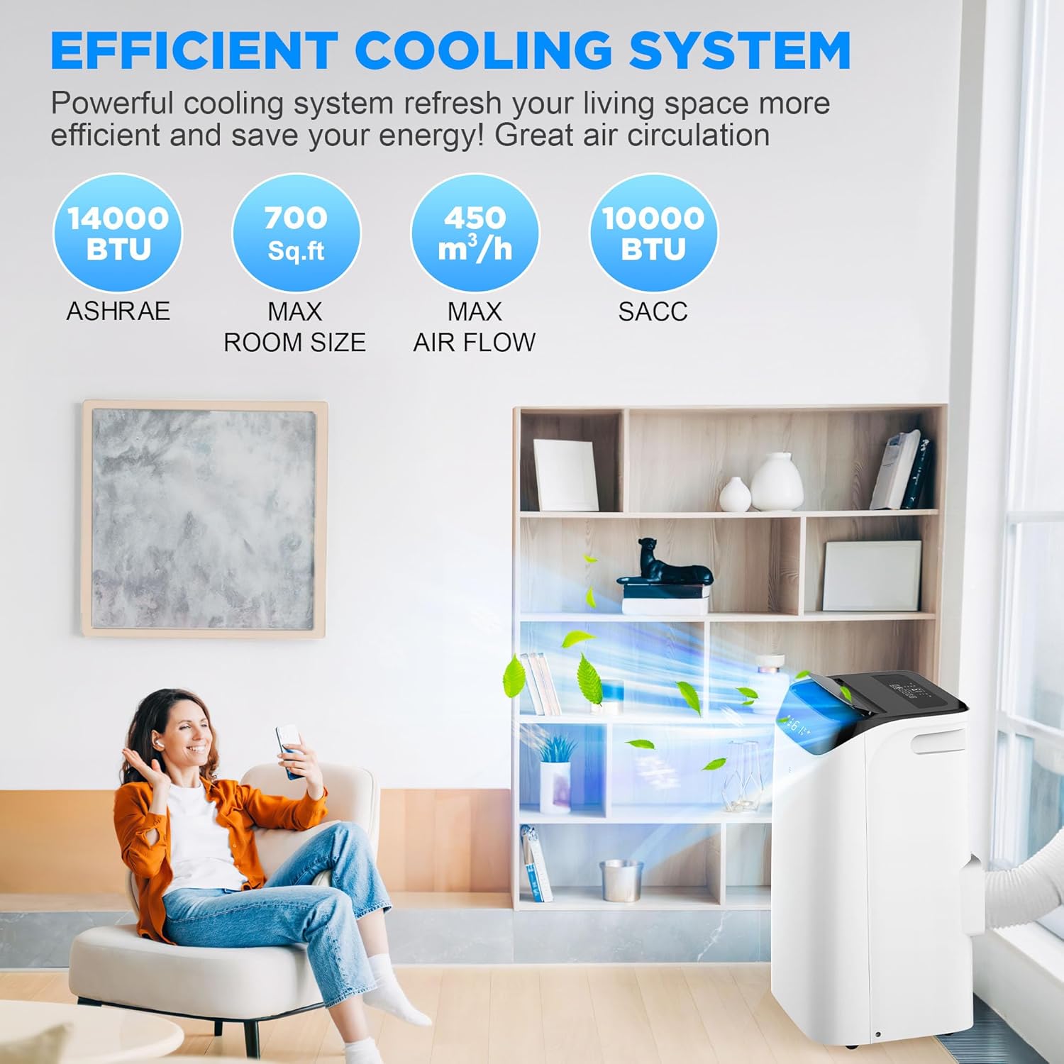 Mobiles Klimagerät 14000 BTU mit Fernbedienung, 3-in-1 AC-Einheit mit Ventilator und Luftentfeuchter, kühlt den Raum bis zu 200 m², Modus