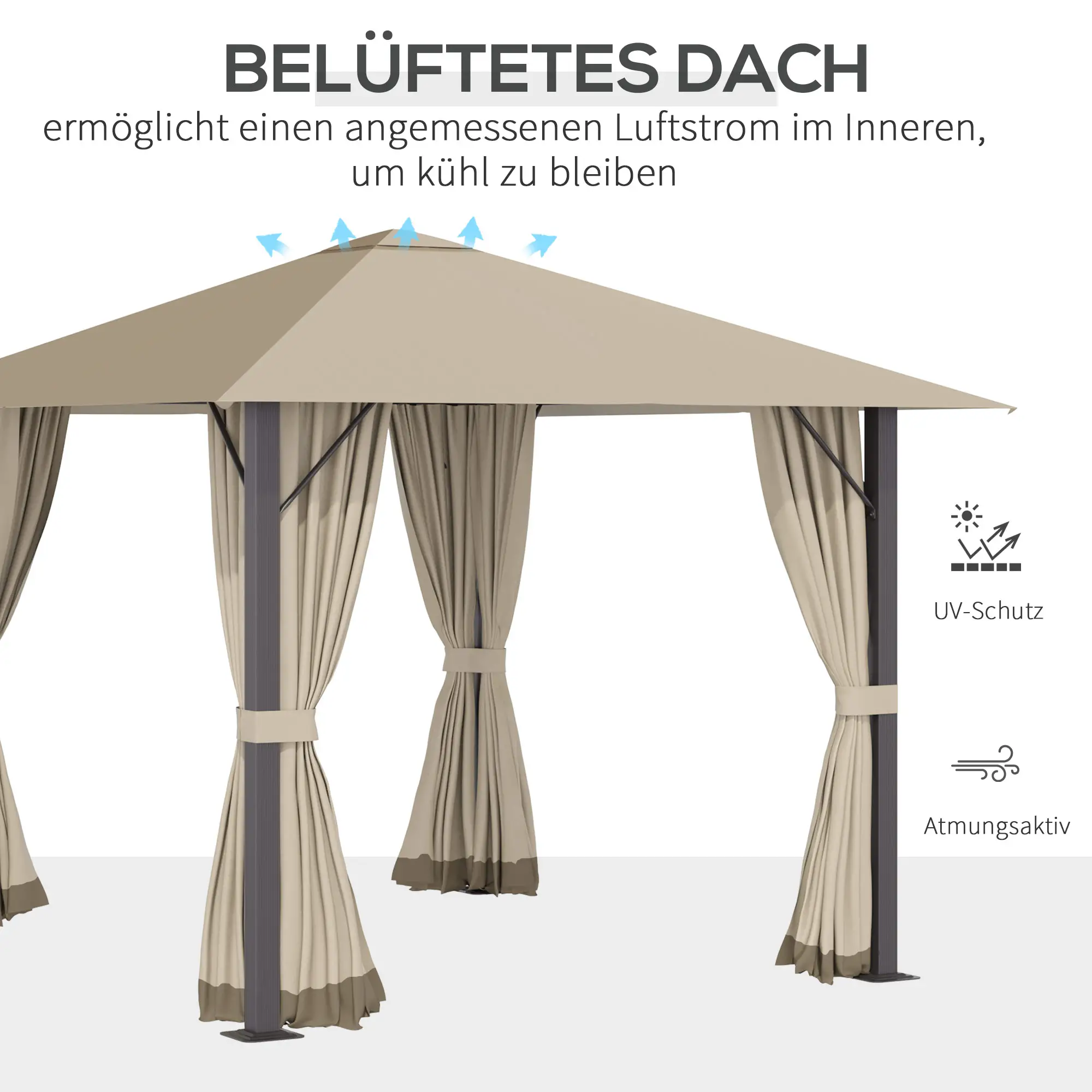Outsunny Paviljoen 3x3 m met zijwanden en ventilatie Khaki
