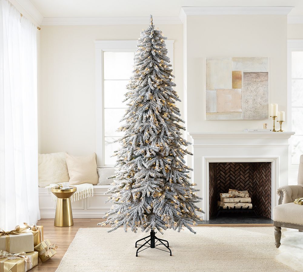 Balsam Hill Tree Classics Flocked Snow Pine Christmas Tree with LED Lights, 6′ or 7.5′, Hinged Branches, PVC/PVE