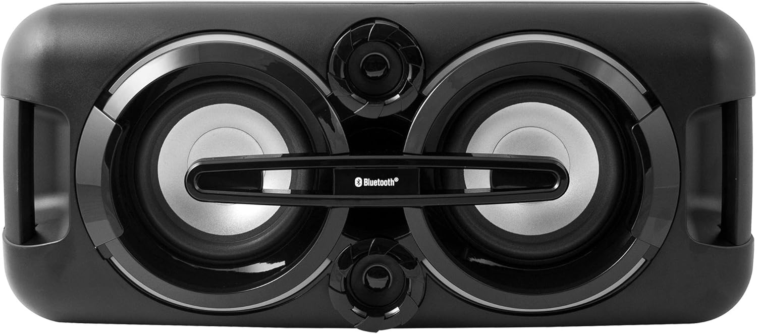 Karcher PS 4460 PartyBox in schwarz, Tragbarer Bluetooth Lautsprecher gro, Party Musikbox mit kraftvollem Bass und Lichteffekten, Mobile Box mit Akku, mit Radio, USB, inkl. Mikrofon