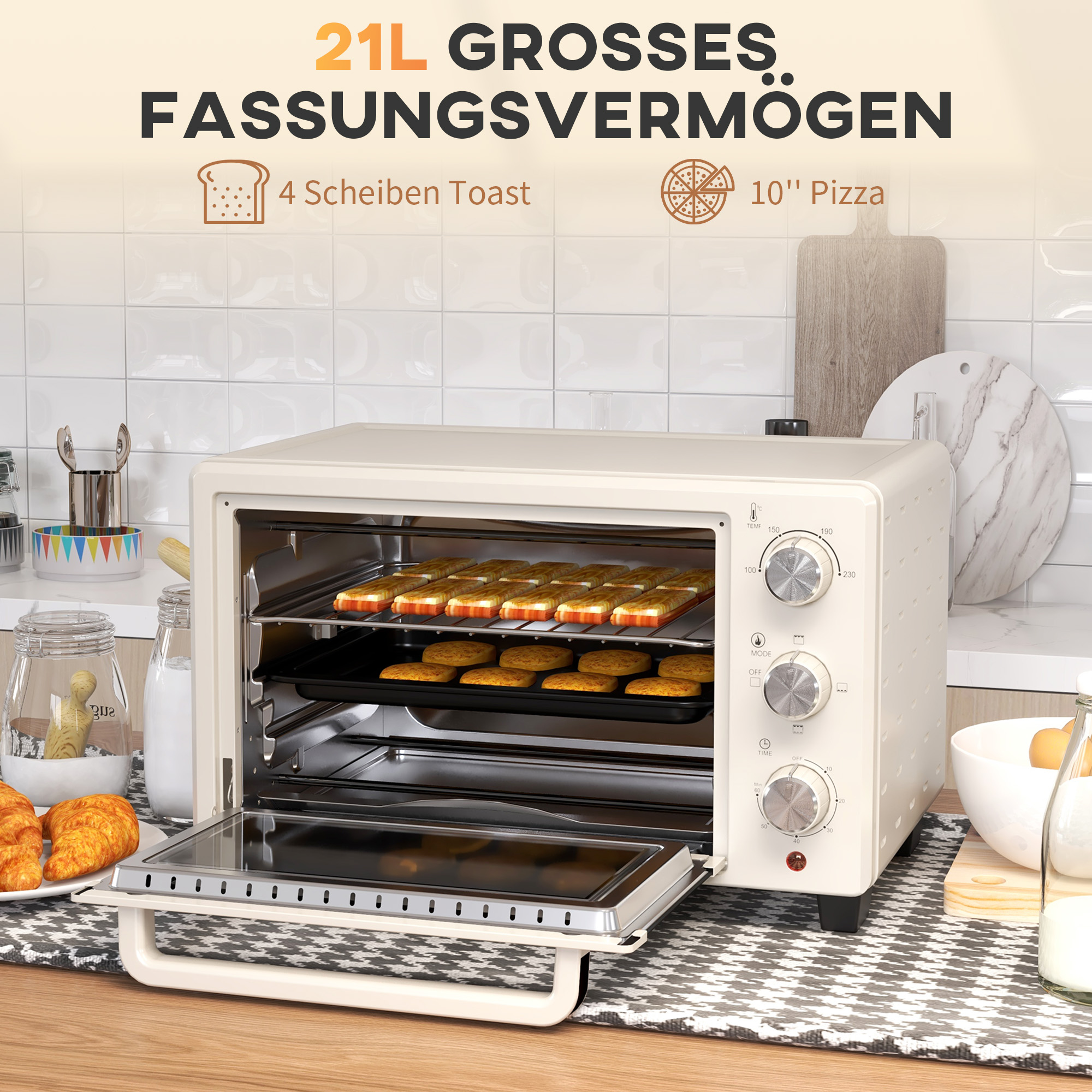 Minioven, 3 Kookmodi, tot 230�� C, 1400W, met Accessoires, 46x38,5x29cm, Cr��me