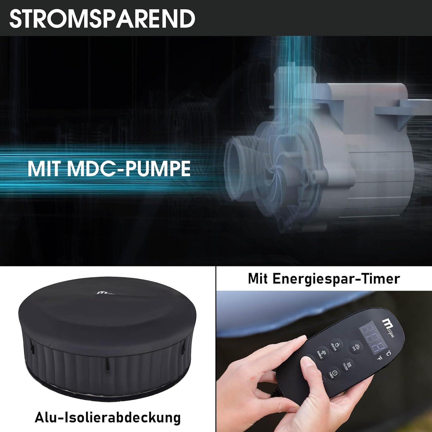 BRAST Whirlpool aufblasbar MSpa Bergen für 4-8 Personen | viele Größen Ø180-224cm | In- Outdoor Pool | Ganzjähriger Einsatz | bis zu 144 Massagedüsen | Stromsparend inkl. Energiespar-Timer | Bergen 6