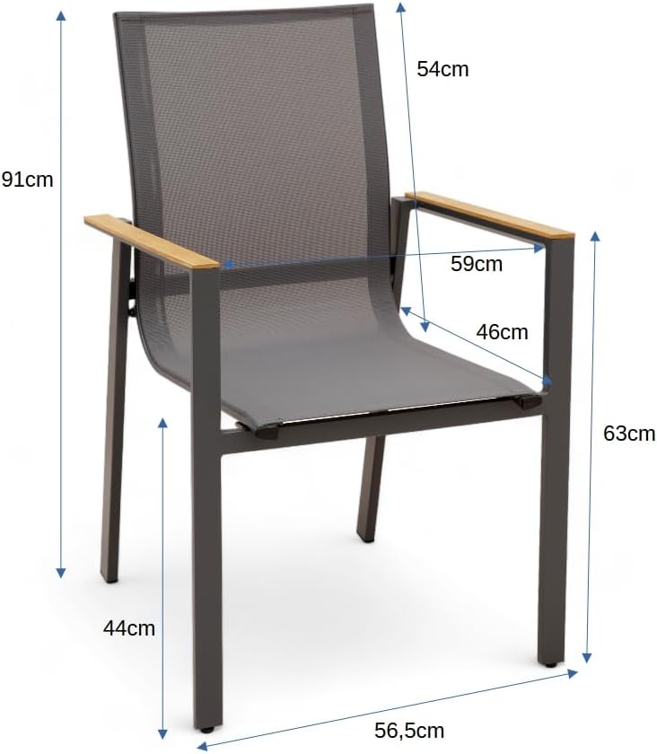 ALEOS. Gartengarnitur Gartenset Aluminium Teak Set mit rundem Ausziehtisch 120cm auf 160cm ausziehbar + 6 Stapelstühle anthrazit Trinidad