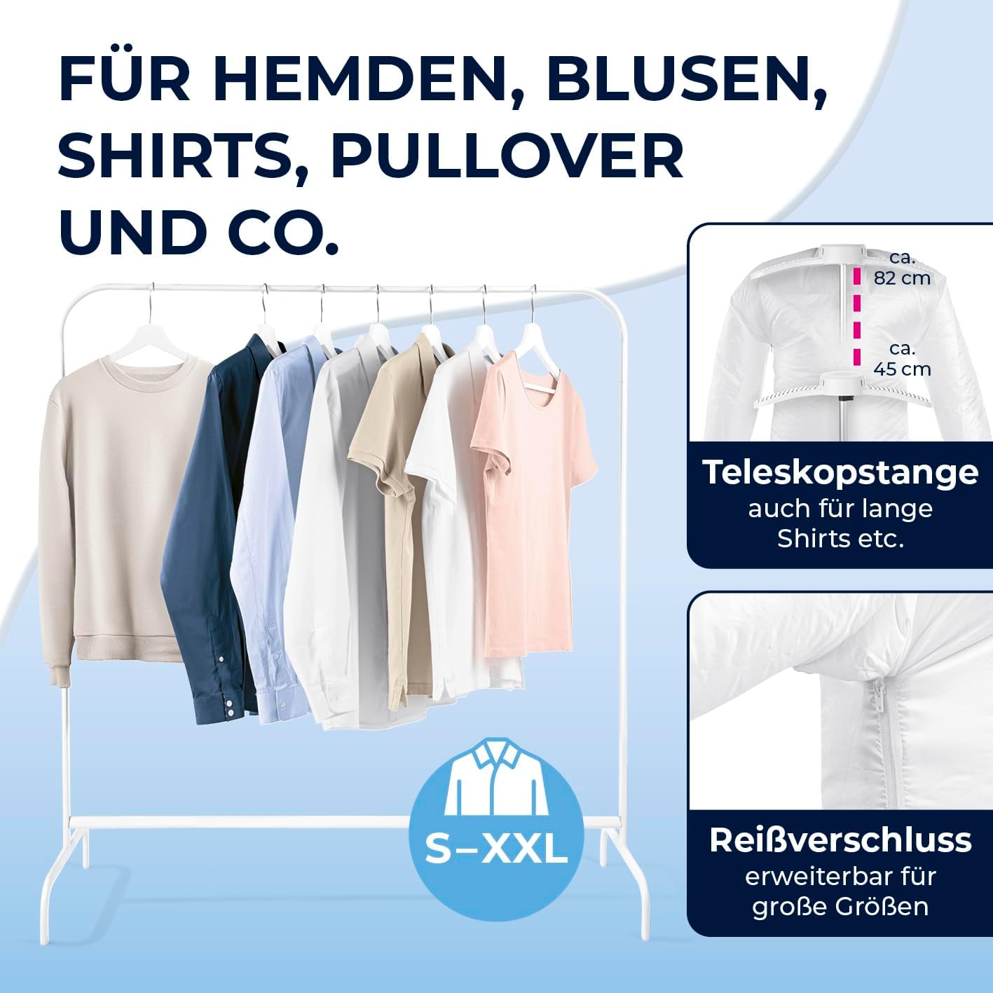 CLEANmaxx Automatischer Hemden-Bügler zum Trocknen und Gltten von Hemden & Blusen inklusive Aufsatz für Hosen | Die innovative und schonende Art, Ihre Wsche zu gltten