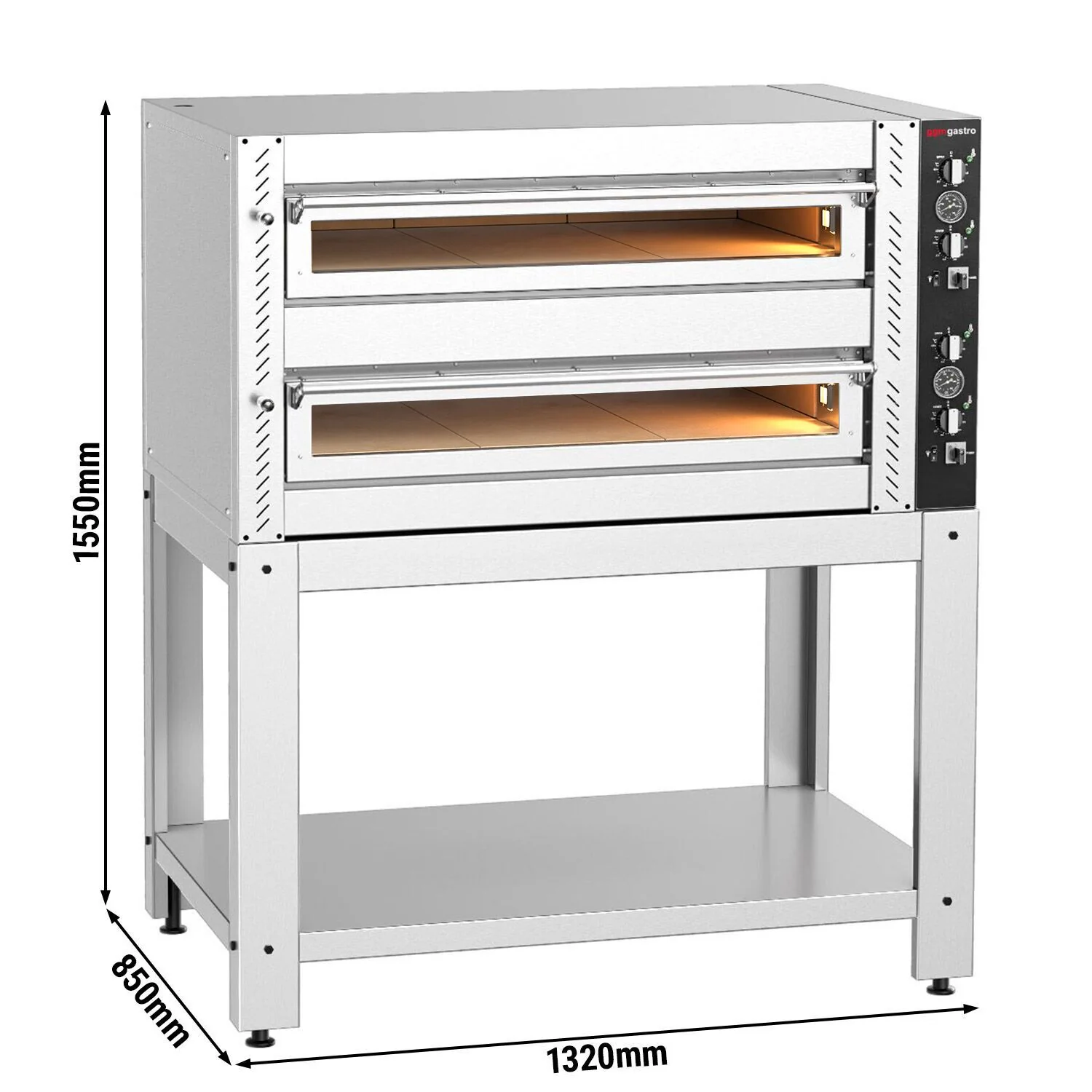 Elektrisk pizzaovn �C (chamotte) �C 6 + 6�� 30 cm �C manuell �C inkl. understell