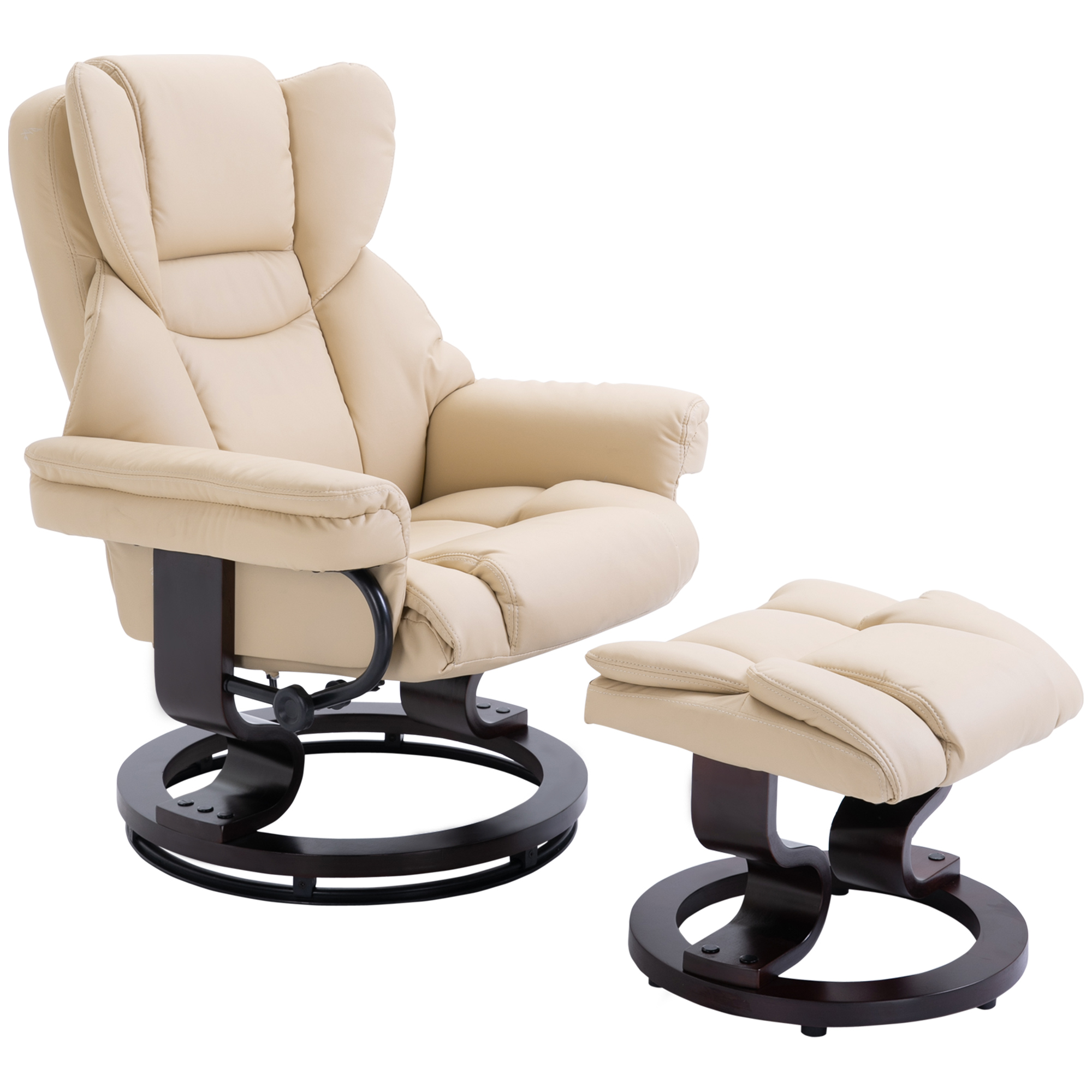 Fauteuil met kruk, ligfunctie, draaibaar, tot 160 kg, kunstleer, metalen frame, cr��me, 80 x 79 x 100 cm