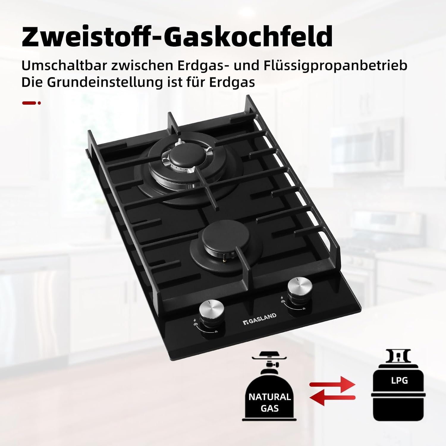 GASLAND GH60SF Einbau Gaskochfeld Edelstahl 4 Flammig, Gas Einbau Autark Gaskochfeld, 8000 W Butan-Gasherd, LPG/Erdgas