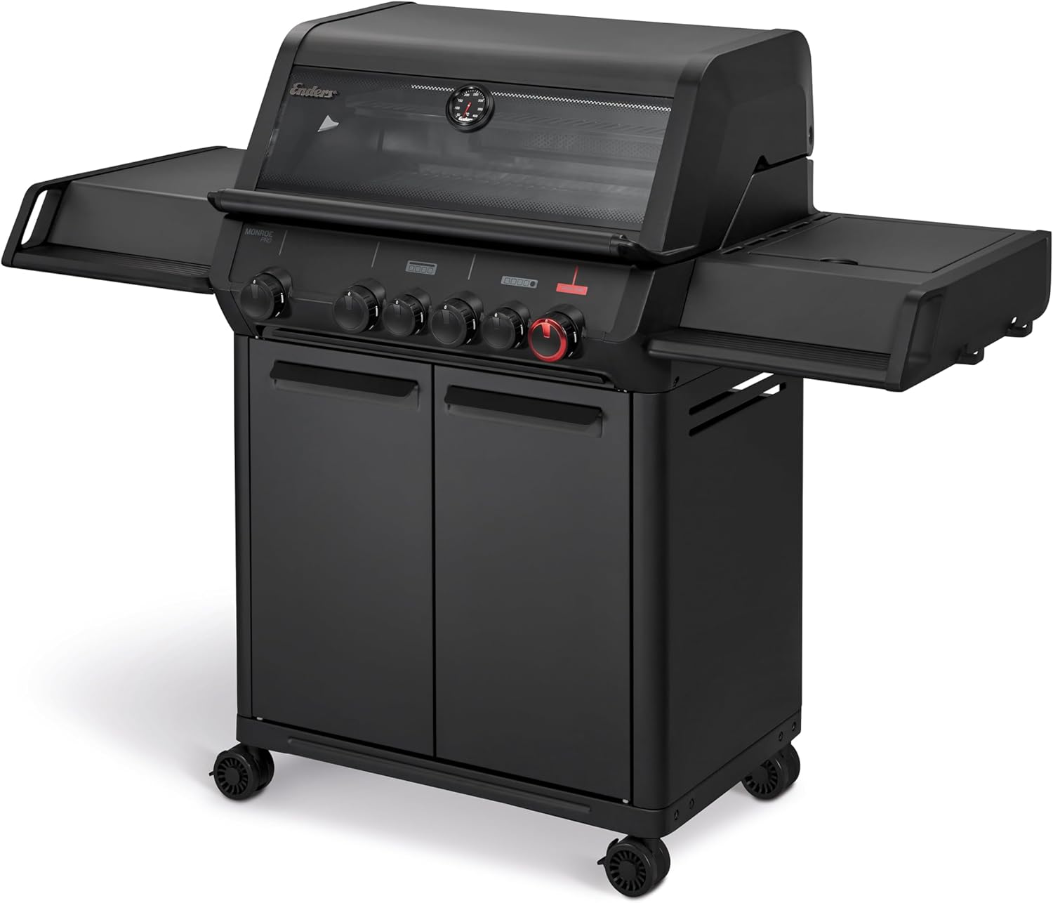 Enders® Gasgrill Monroe Pro 4 SIKR Turbo Shadow inkl. Seargrate, 4-Brenner, mit Kocher, Infrarot-Heckbrenner, PanoVision Sichtfenster, Gussrost, Aluguss Grill, 800 °C TURBO ZONE™, SIMPLE CLEAN™, #8366