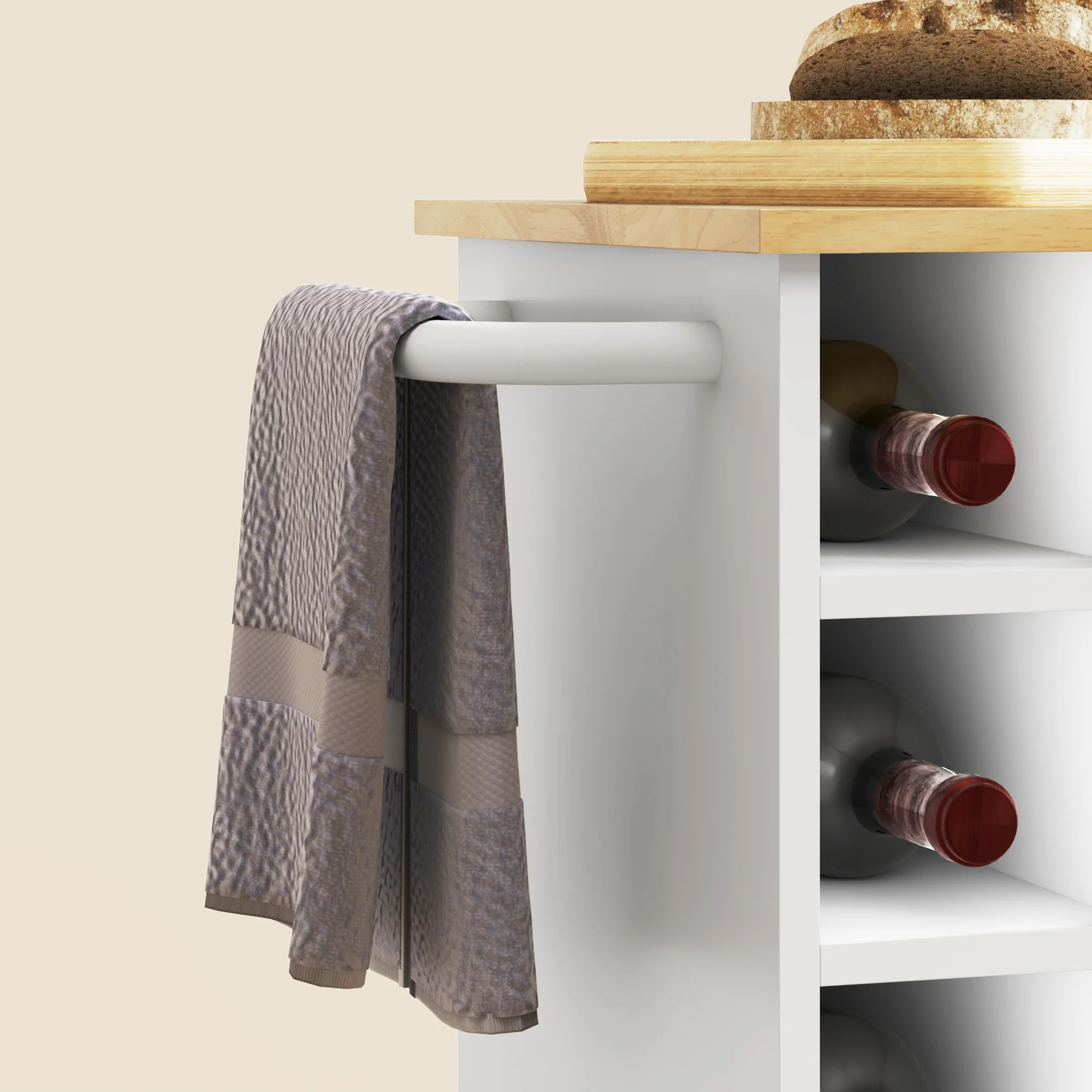 HOMCOM Keukentrolley, Rolbare Keukeneiland, Keuken-Trolley met Vakken, Wijnrekken, Kast en Werkblad, Wit