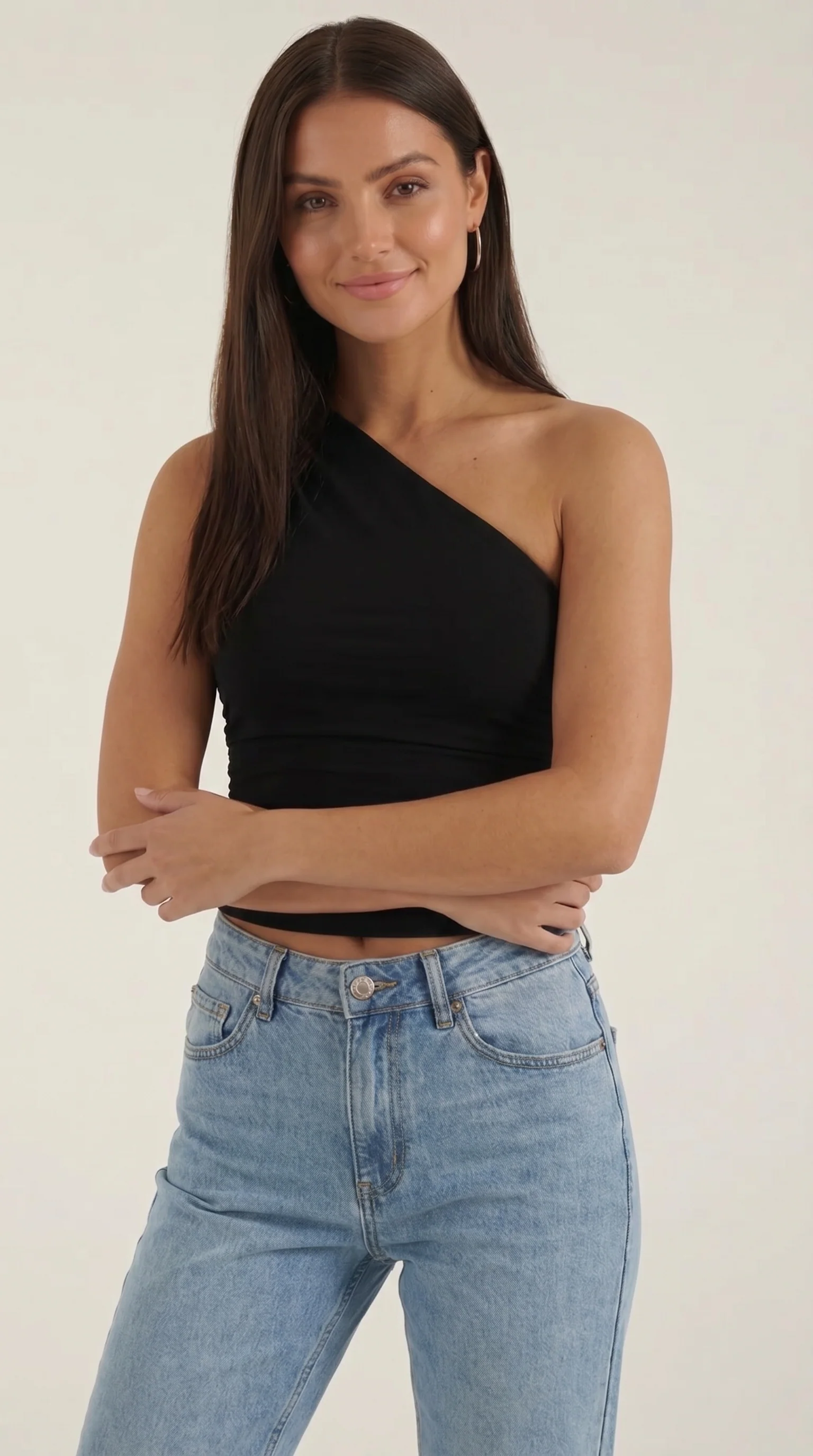 ?rmelloses One-Shoulder-Top mit seitlicher Raffung