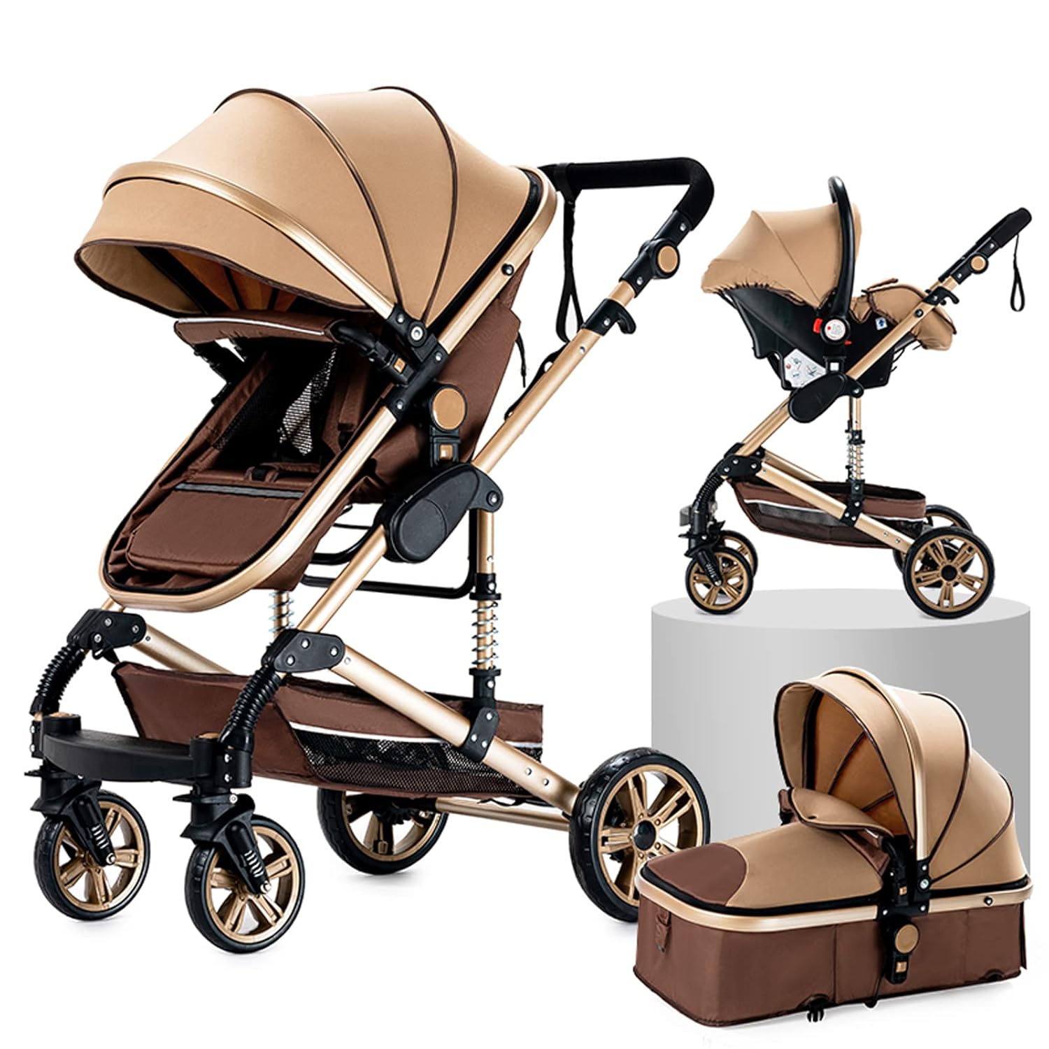 3 in 1 Kombikinderwagen 3 in 1 Reisesysteme Kinderwagen Infant Hochlandschaft Liegender Buggy Kinderwagen Neugeborenen Kinderwagen Faltbarer Standardkinderwagen (906 White)