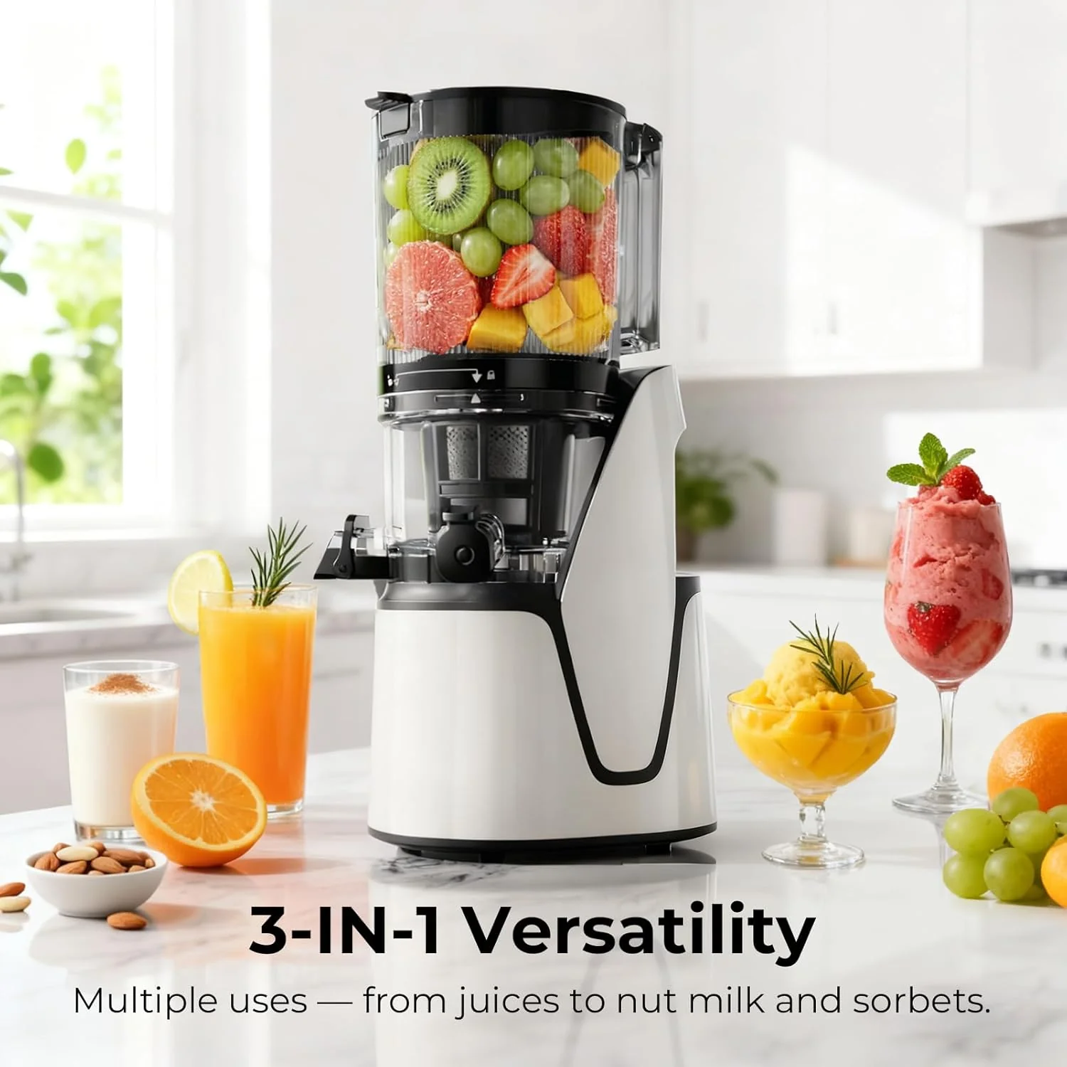 EanOruus Juicer Machines. 3 in 1 Cold Press Juicer with Extra Large Chute 100 oz Large Capacity