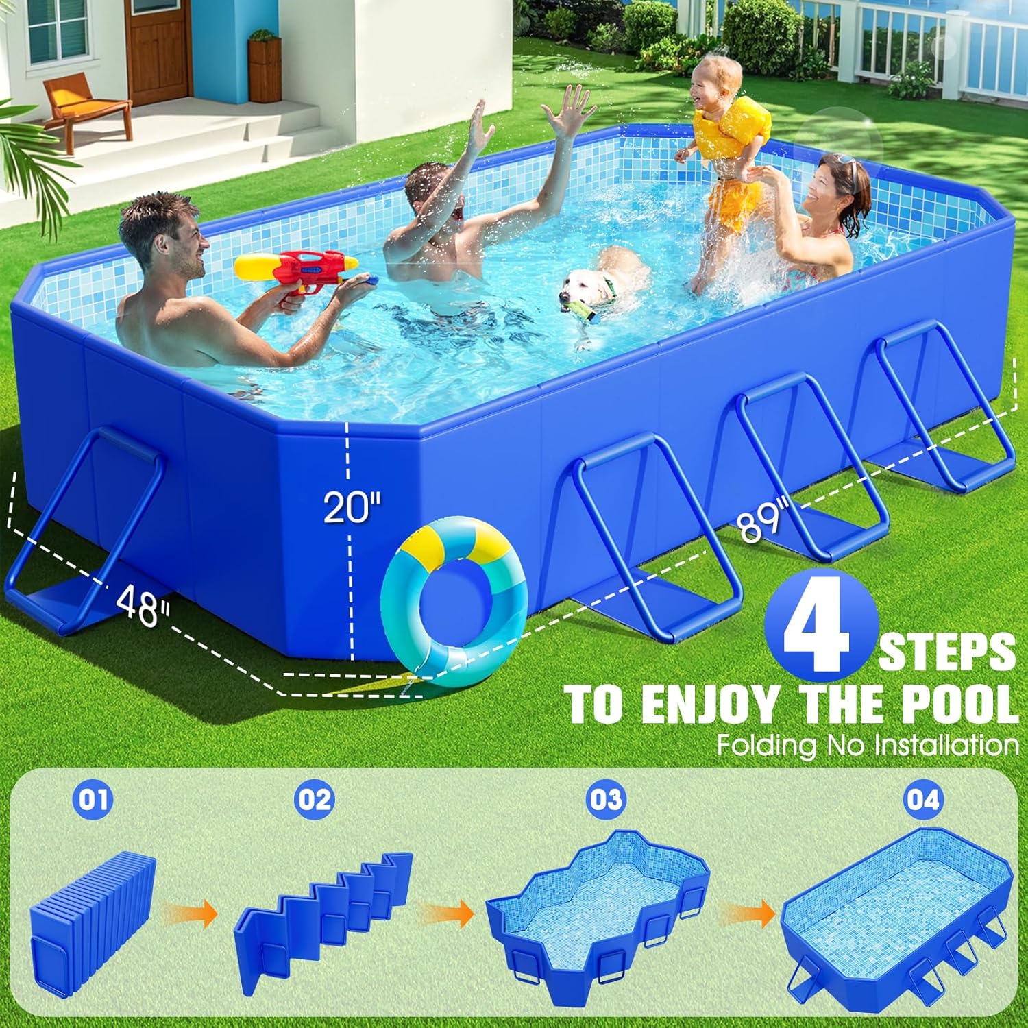 Foldable Pool Large Non-Inflatable Swimming Pool Kids Adult Collapsible Pools Hard Plastic Shell