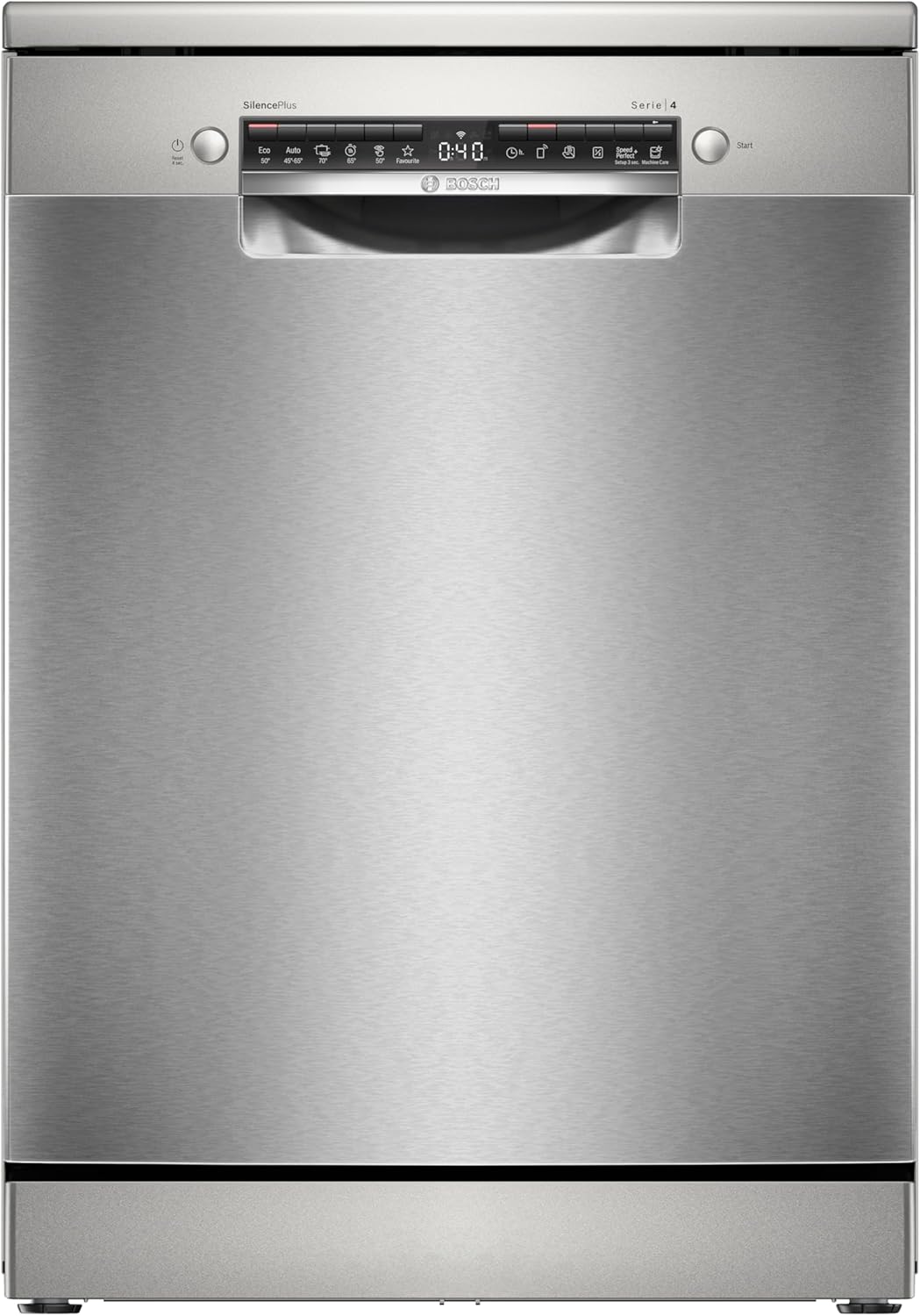 Bosch - Lavavajillas Libre Instalación, 60 cm, Serie 4, Home Connect, Motor EcoSilence, Acero, SMS4EMI06E