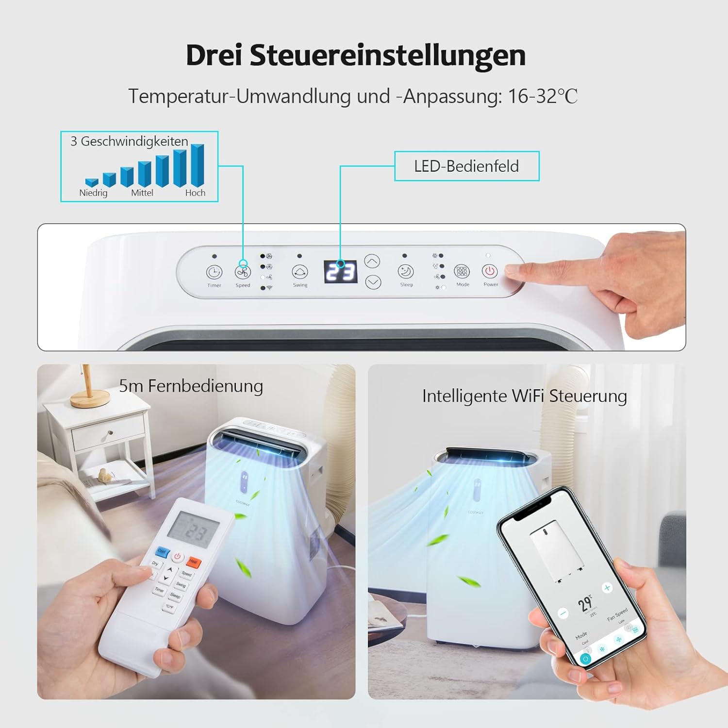 GOPLUS 16000 BTU Klimaanlage mit Abluftschlauch, 5 in 1 mobiles Klimagerät: Kühlen, Heizen, Entfeuchten, Belüften, Schlafmodus | für Raumgröße bis 30㎡ | 24H-Timer | App/Fernbedienung (16000 BTU)