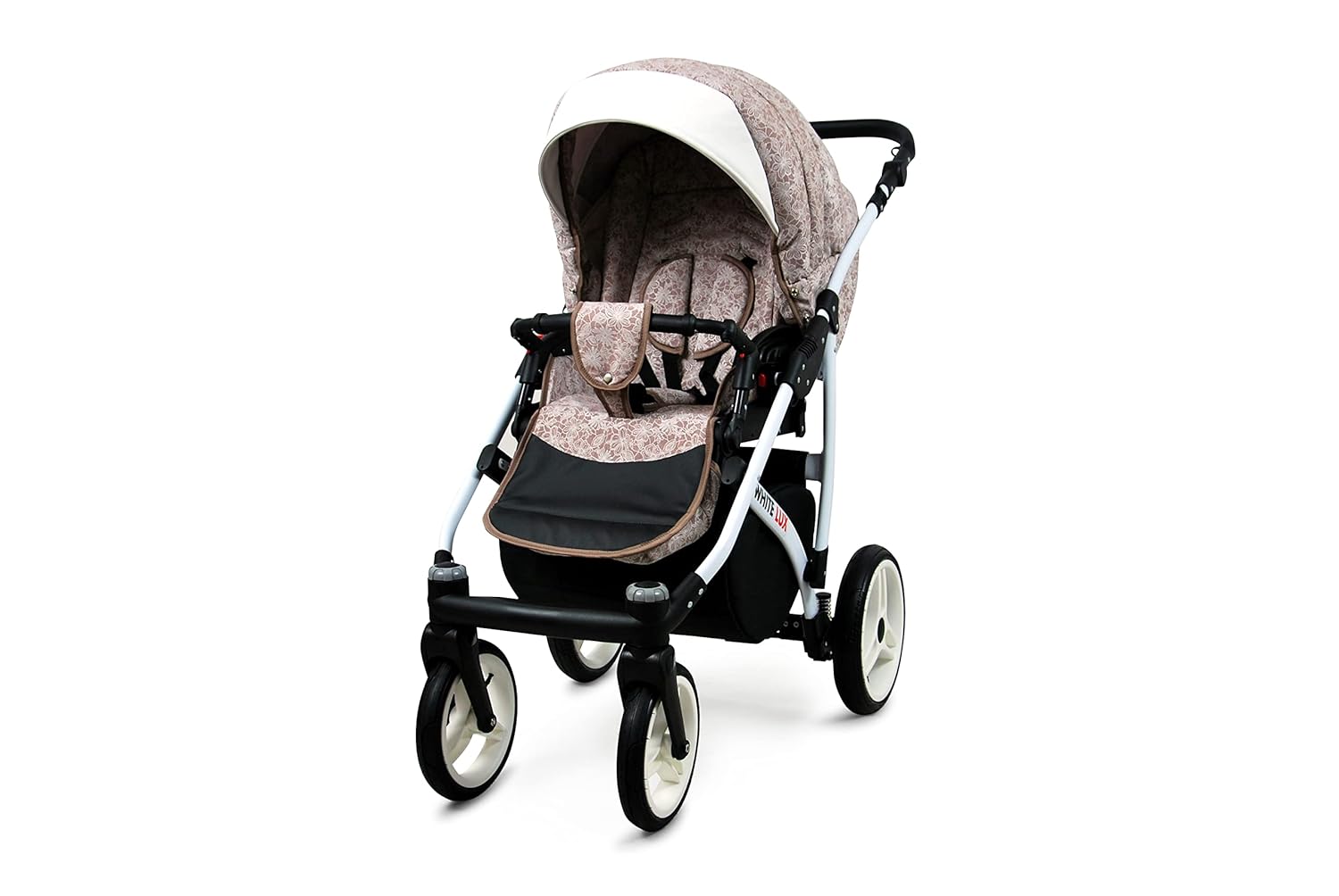 BabyLux® Bambimo Kinderwagen Set 3 in 1 - White Lux - incl. Babywanne, Buggy Sportsitz, Auto-Babyschale - Autositz - Kinderwagenset - Kombikinderwagen mit Wickeltasche, Regenschutz usw.
