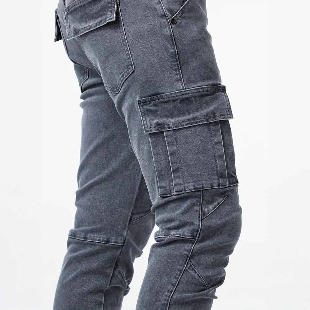 Herren Cargo Jeans aus elastischem Stretch Denim | Slim Fit Freizeithose mit praktischen Seitentaschen f��r Arbeit und Freizeit