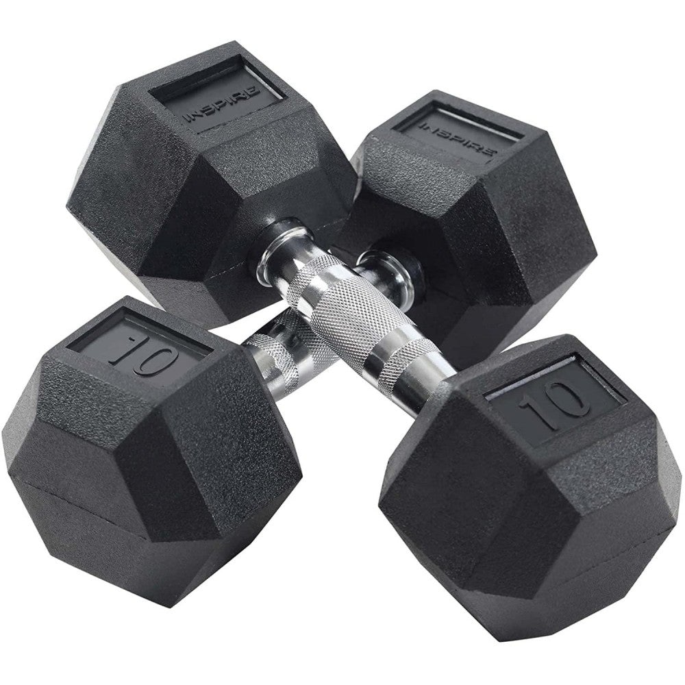 Inspire Fitness 210 lb. (5-30 lb.) Rubber Dumbbell Set with 6 pair Vertical Rack