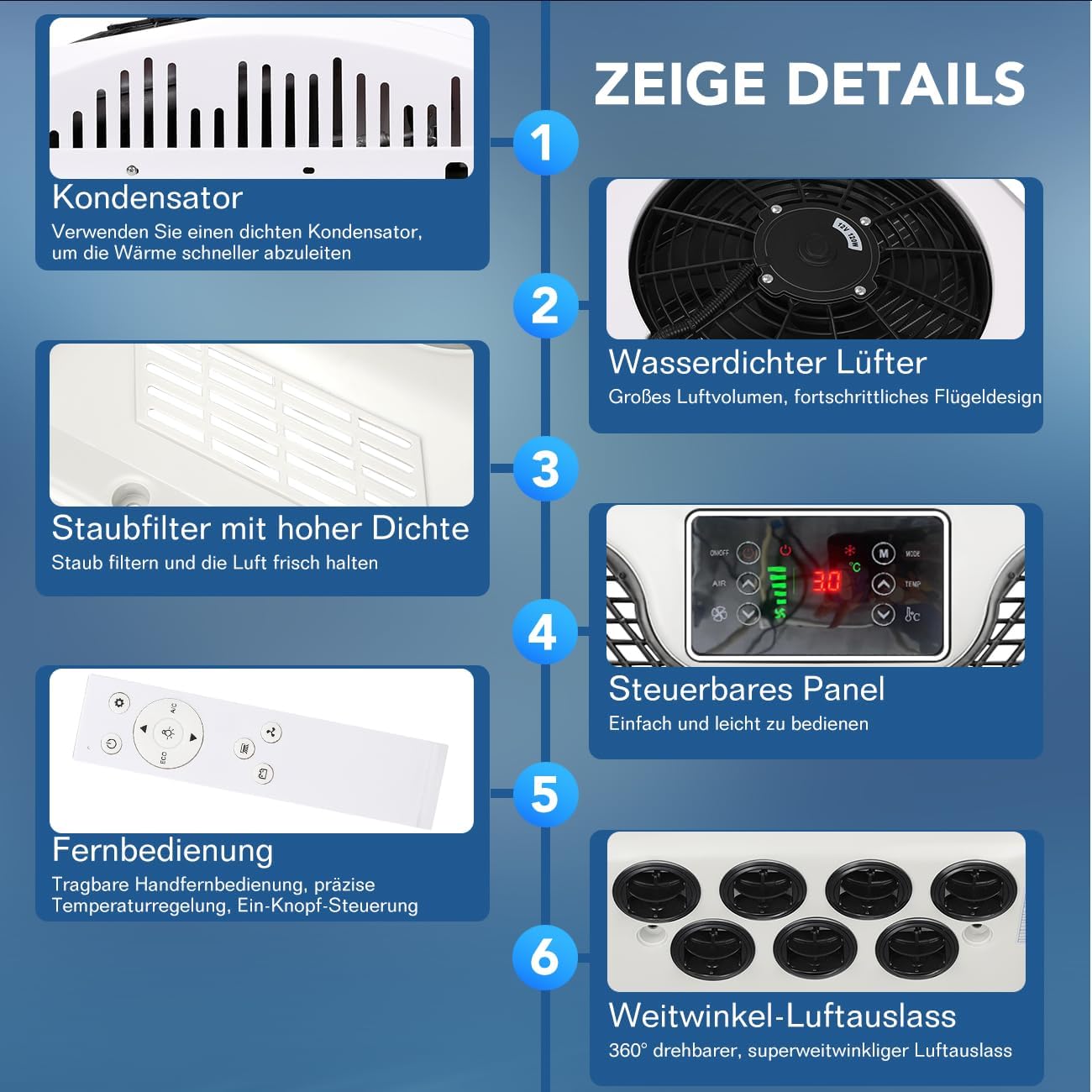 24V Parkklimaanlage Elektrische Klimaanlage, Klimaanlage Wohnwagen, RV Dachklimaanlage, Wohnmobil Klimaanlage Kühlfunktion Dachklimaanlage für LKW PKW Wohnmobil StandHeiz