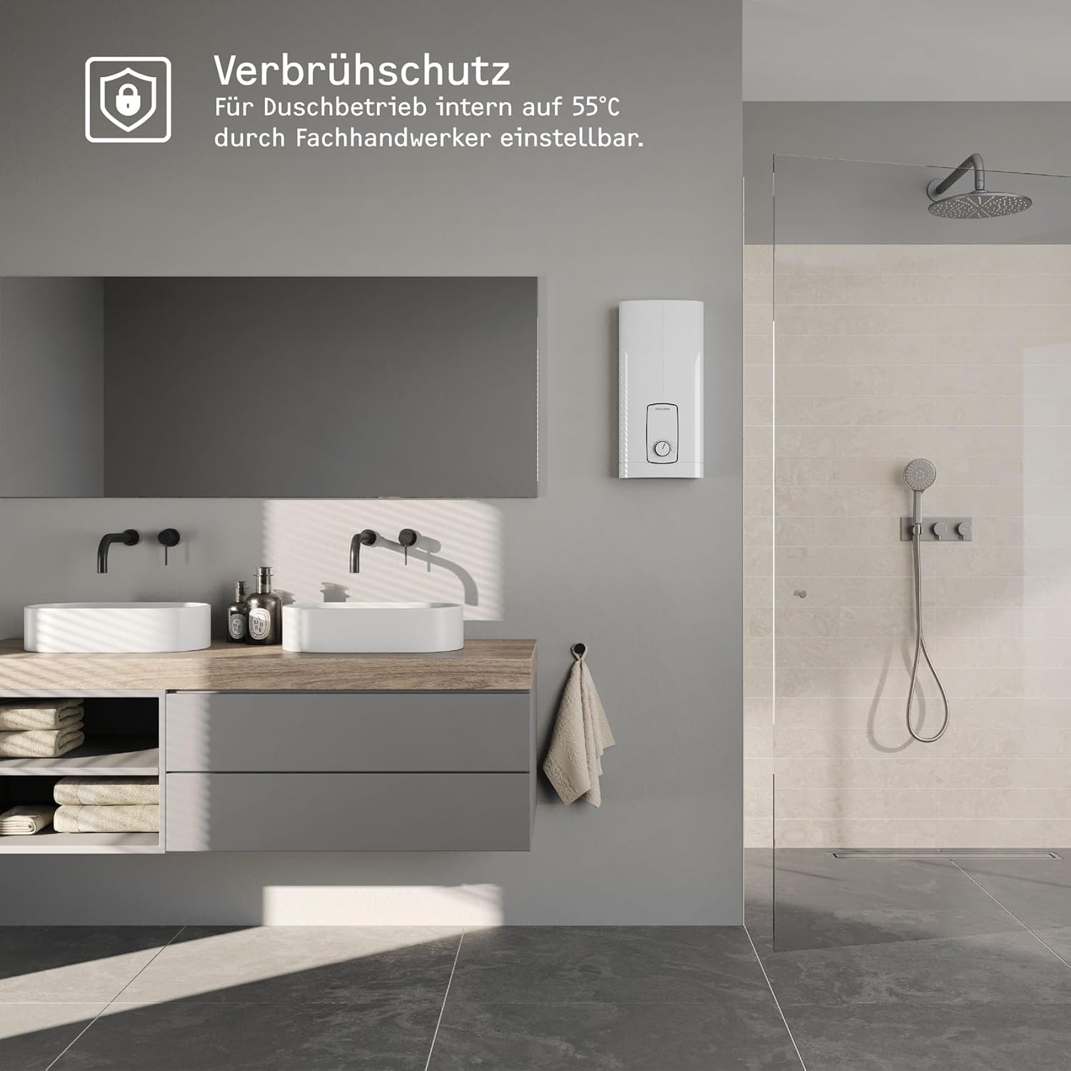 STIEBEL ELTRON Neueste Generation Elektronischer Durchlauferhitzer DHB 27 ST Trend, besonders energiesparend dank 3i-Technologie, gradgenaue Temperaturwahl, 204203