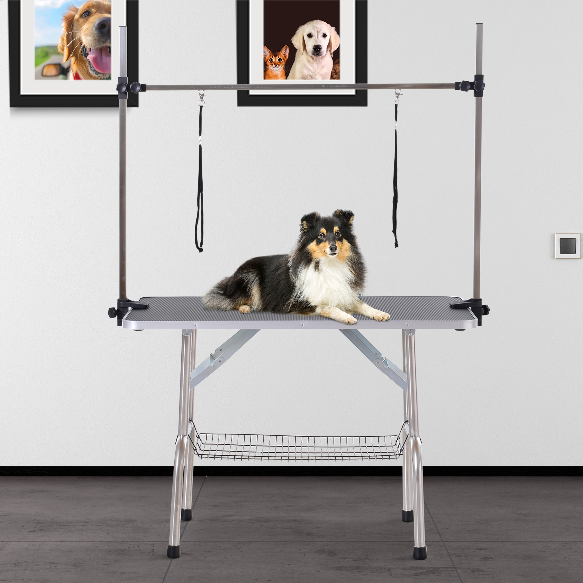 Trimtafel, scheertafel in hoogte verstelbaar met ondermand voor honden inklapbaar zwart