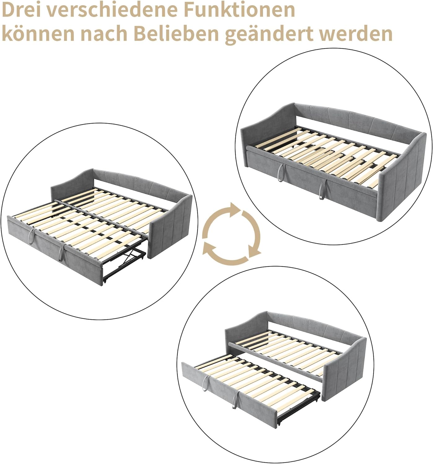 Schlafsofa 90/180 x 200 cm,Schlafsofa mit Bettkasten,Tagesbett Ausziehbar,Schlafcouch Ausziehbar Schlafsofa 200 cm Breit Bett Ausziehbar Zum Doppelbett,ohne Matratze (Grau-A, 90/180 x 200 cm)