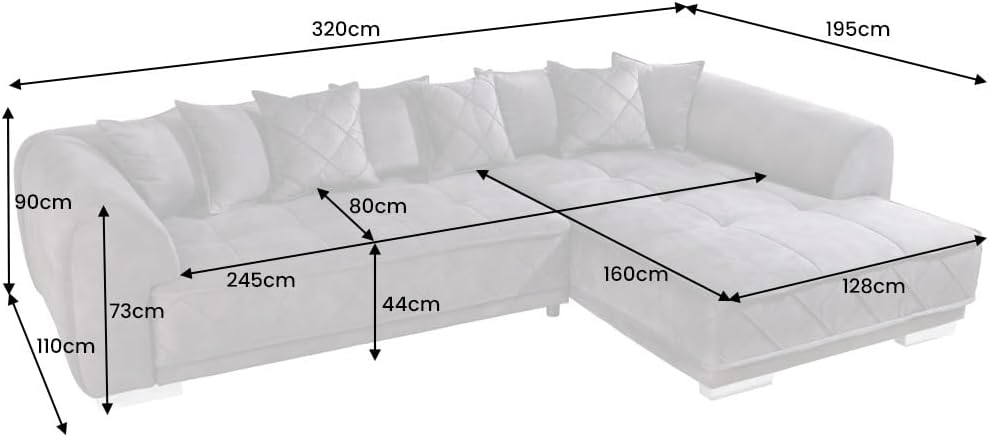 Riess Ambiente Modernes XXL Ecksofa DECADENCIA - 320cm - dunkelgrau Samt - Bigsofa inkl. Kissen