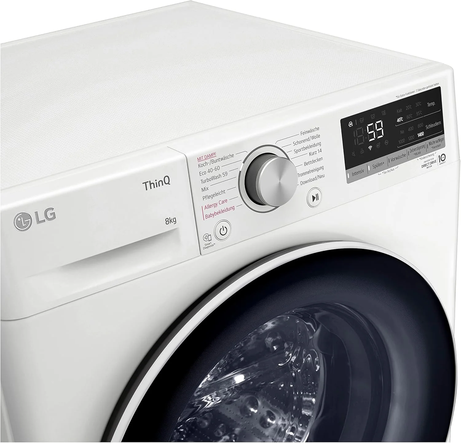 LG F4WV7080, Klasse A, Voorlader Wasmachine 8 kg, 1400 tpm, AI Direct Drive, Wi-Fi, Dieptereiniging met Stoom, Grote Capaciteit, TRIPLE A, Veiligheidsglas Buitendeur, 62 x 60 x 85 cm ? Wit