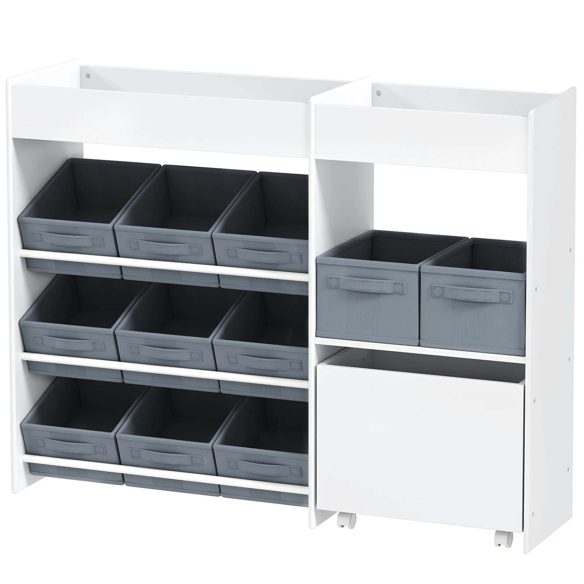 AIYAPLAY Kinderregal mit 11 Stoffboxen & Schrankfach, Weiß