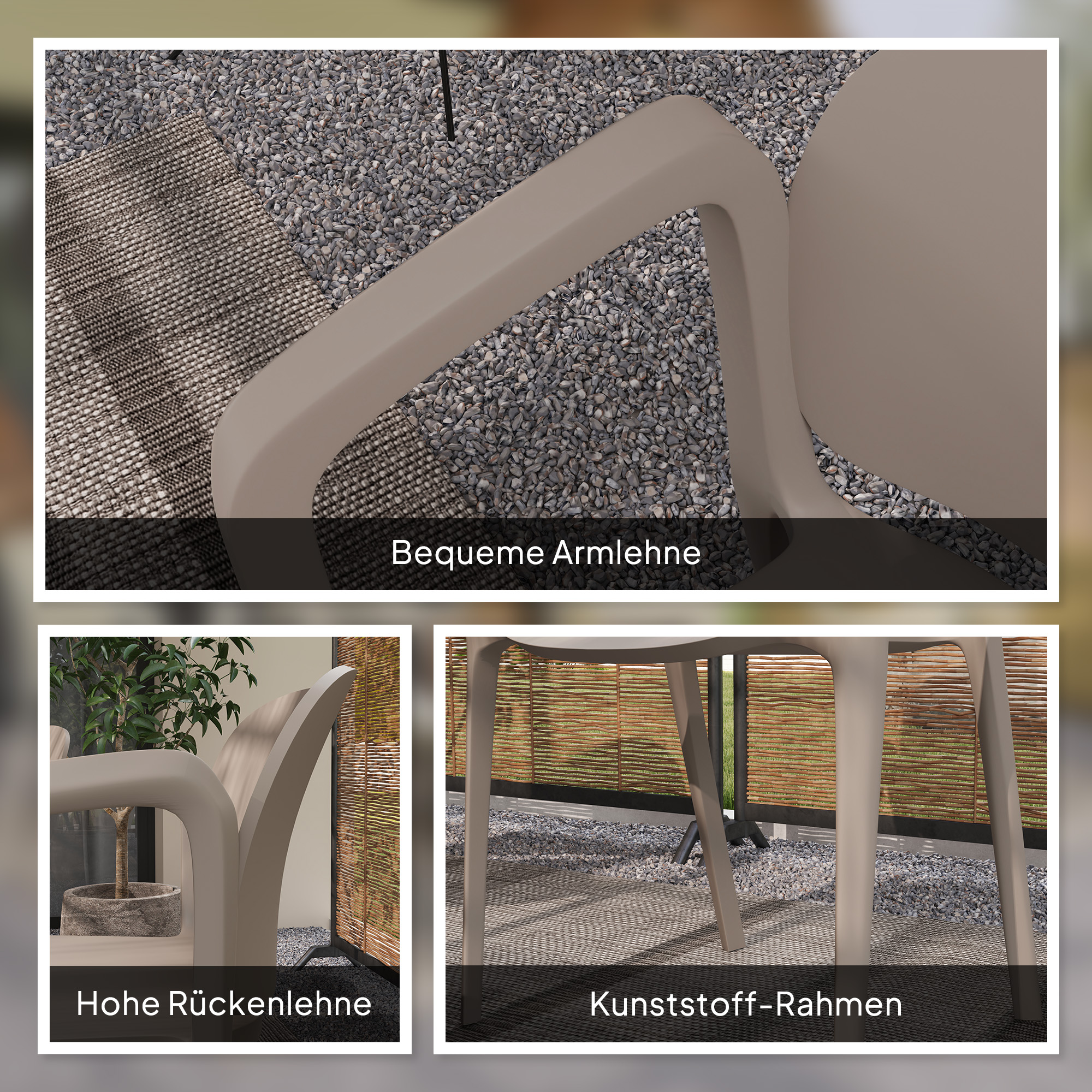 Outsunny 4-delige Tuinstoel Set Weerbestendig, Stapelbare Kunststof Stoelen met Armleuningen en Rugleuning tot 120 kg Belastbaar