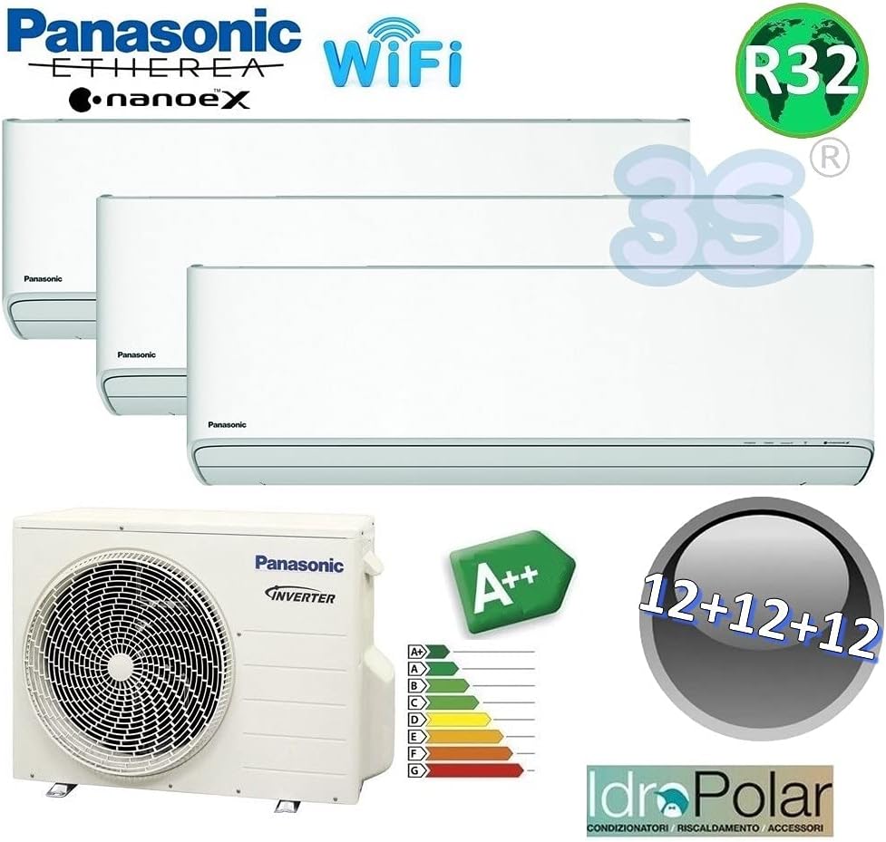 ETHEREA R32 Panasonic Trial Split Klimaanlage XKE Serie - 12000+12000+12000 btu A++ WIFI NanoeX