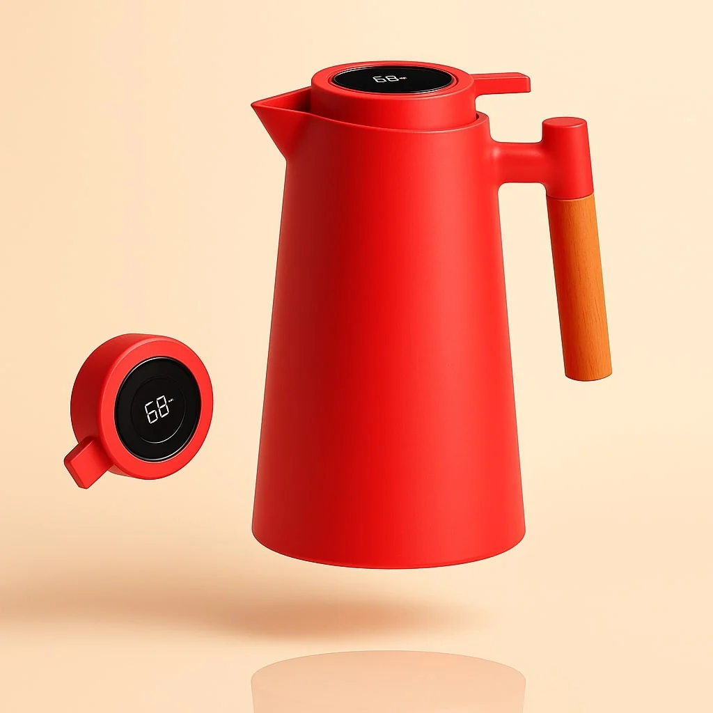 Thermoskanne mit Temperaturanzeige 1L f��r Kaffee und Tee