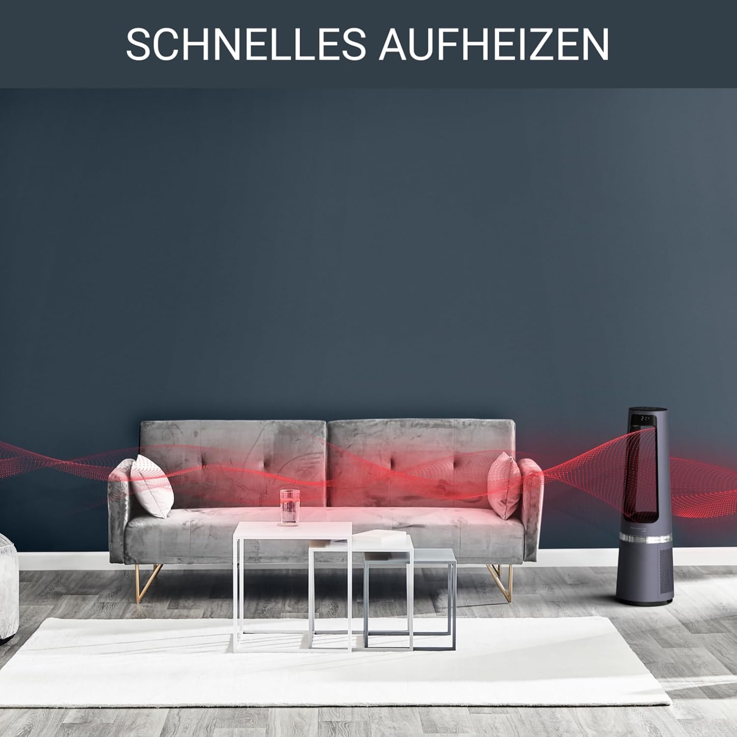 Rowenta QU5062 Eclipse 3in1 Luftreiniger, Heizlüfter, Ventilator, filtert 99,9% der Partikel, für 30 m2 Raumgröße, schnelle Heizung bis zu 35°C, automatischer Tag- und Nachtmodus, Schwarz/Grau