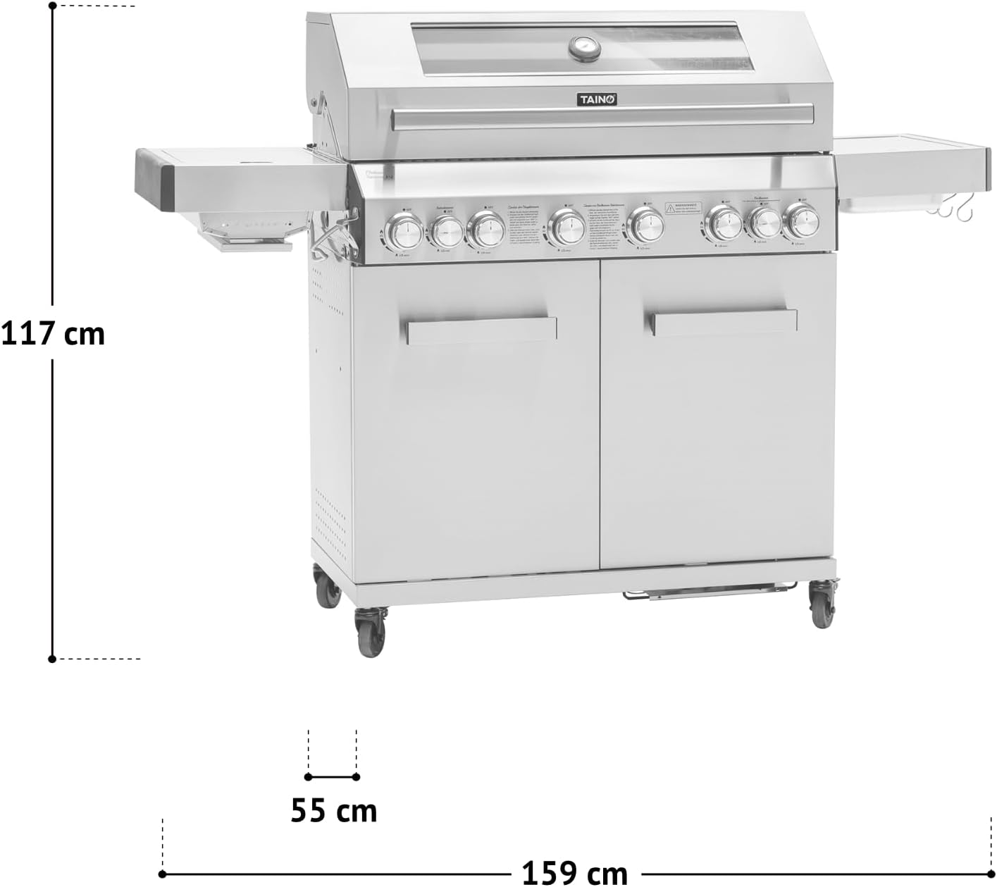 TAINO PLATINUM YAMARA 6+2 Gasgrill Edelstahl 6 Brenner Keramik Sear-Burner Keramik Backburner Piezo-Zündung Grillrost Gusseisen