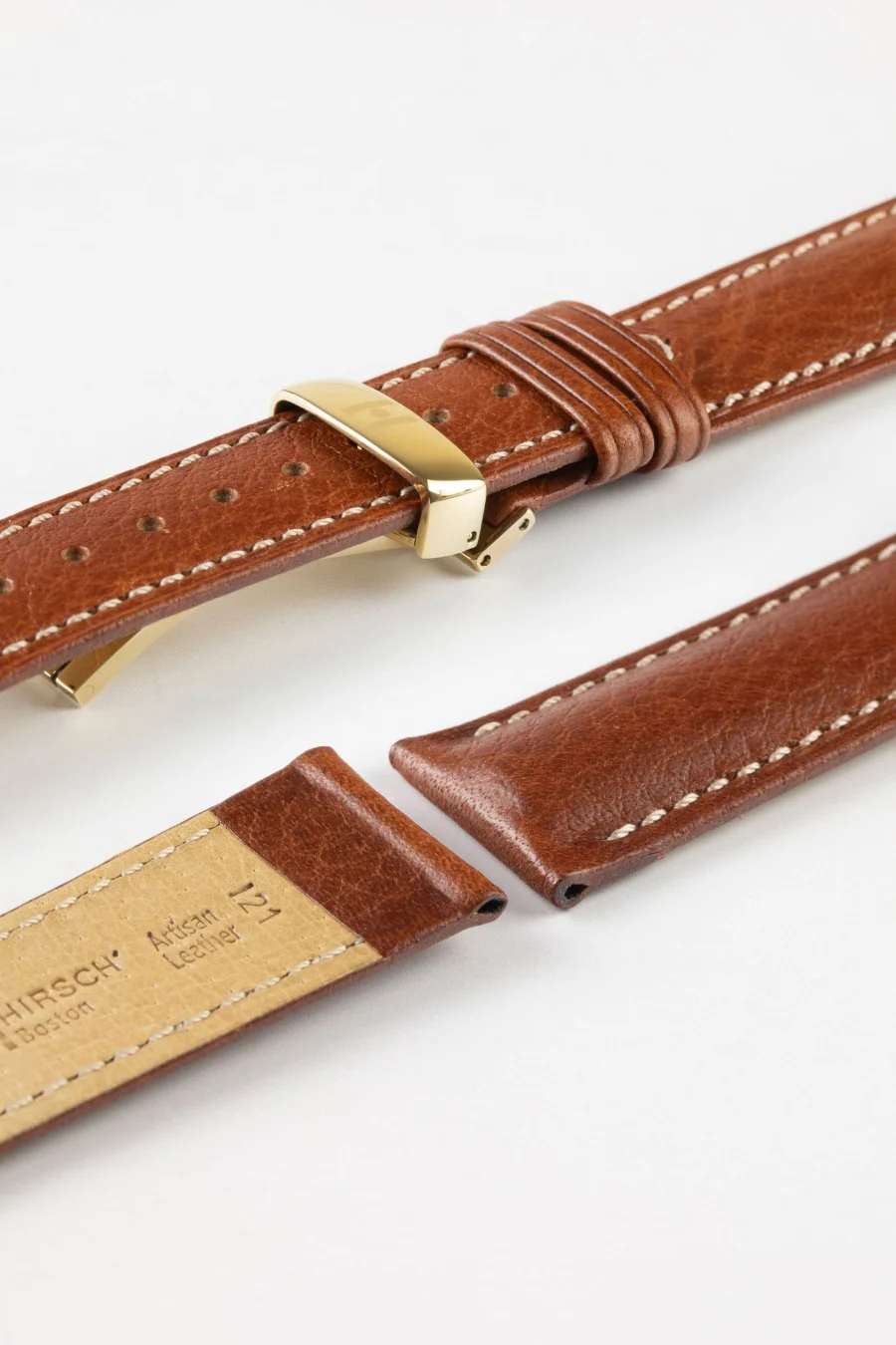 Hirsch BOSTON NQR Gold Brown Buffalo Calfskin Watchstrap