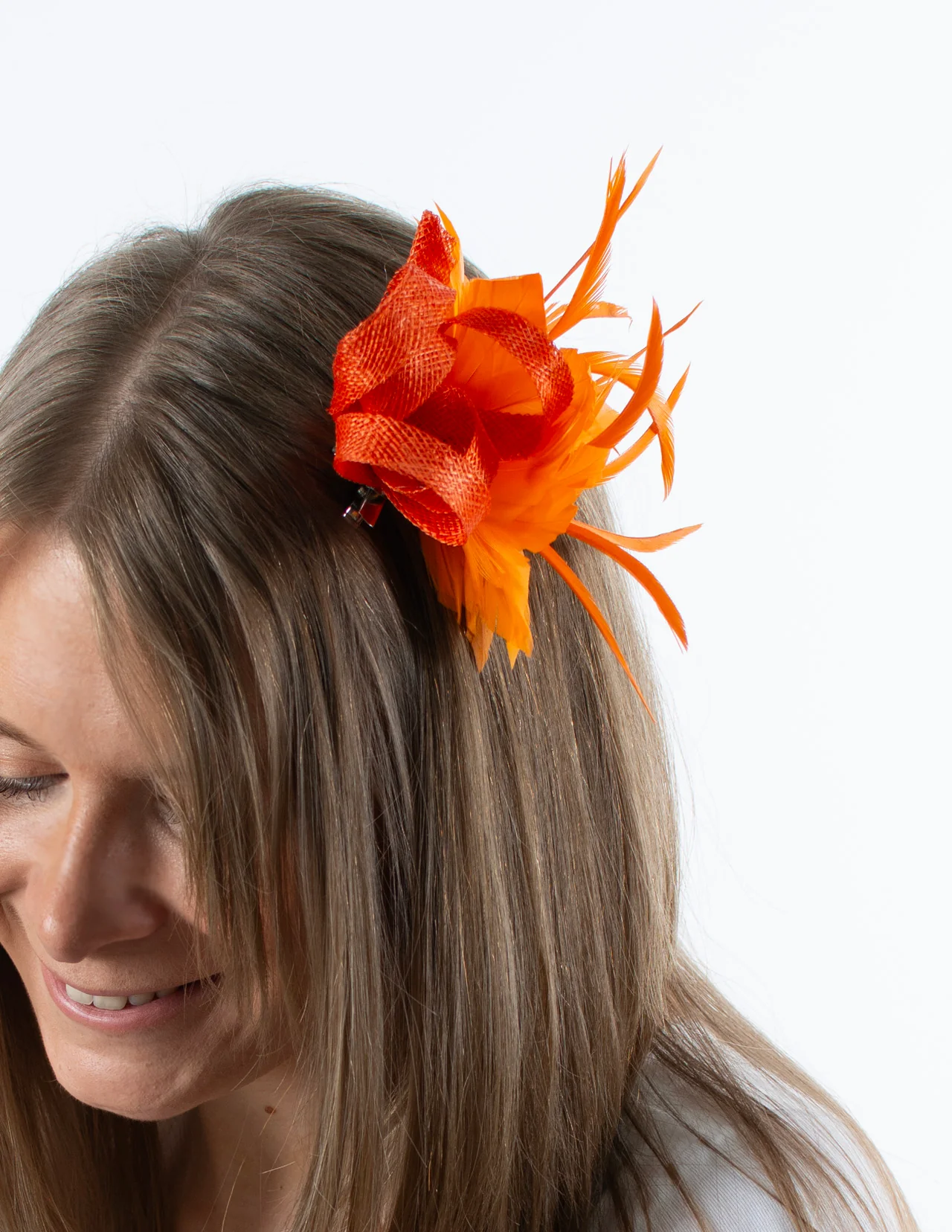 Fascinator | Small Feather Brooch | Orange
