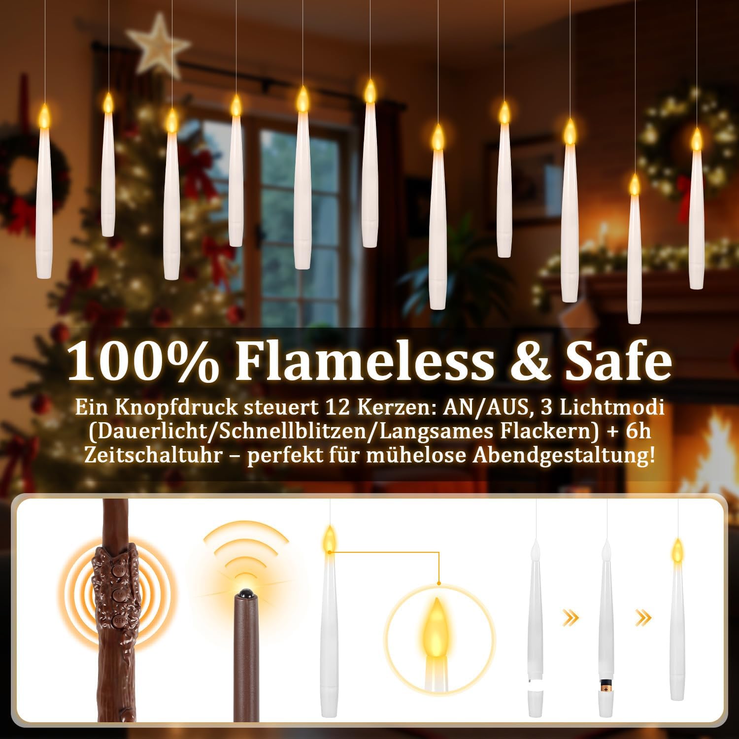 Schwebende LED Kerzen Großpackung 48 Stück 4 Pack, Magische Schwebe-Kerzen Set Komplett, Umfangreiche Party und Event Dekoration