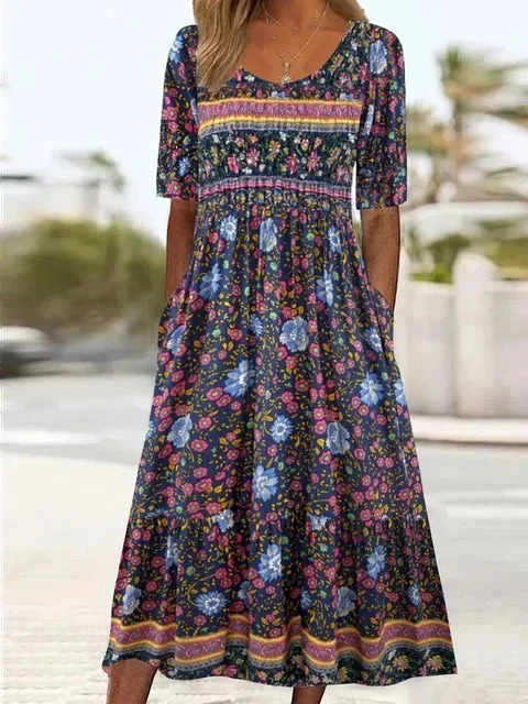 Damen Midikleid mit Boho-Print