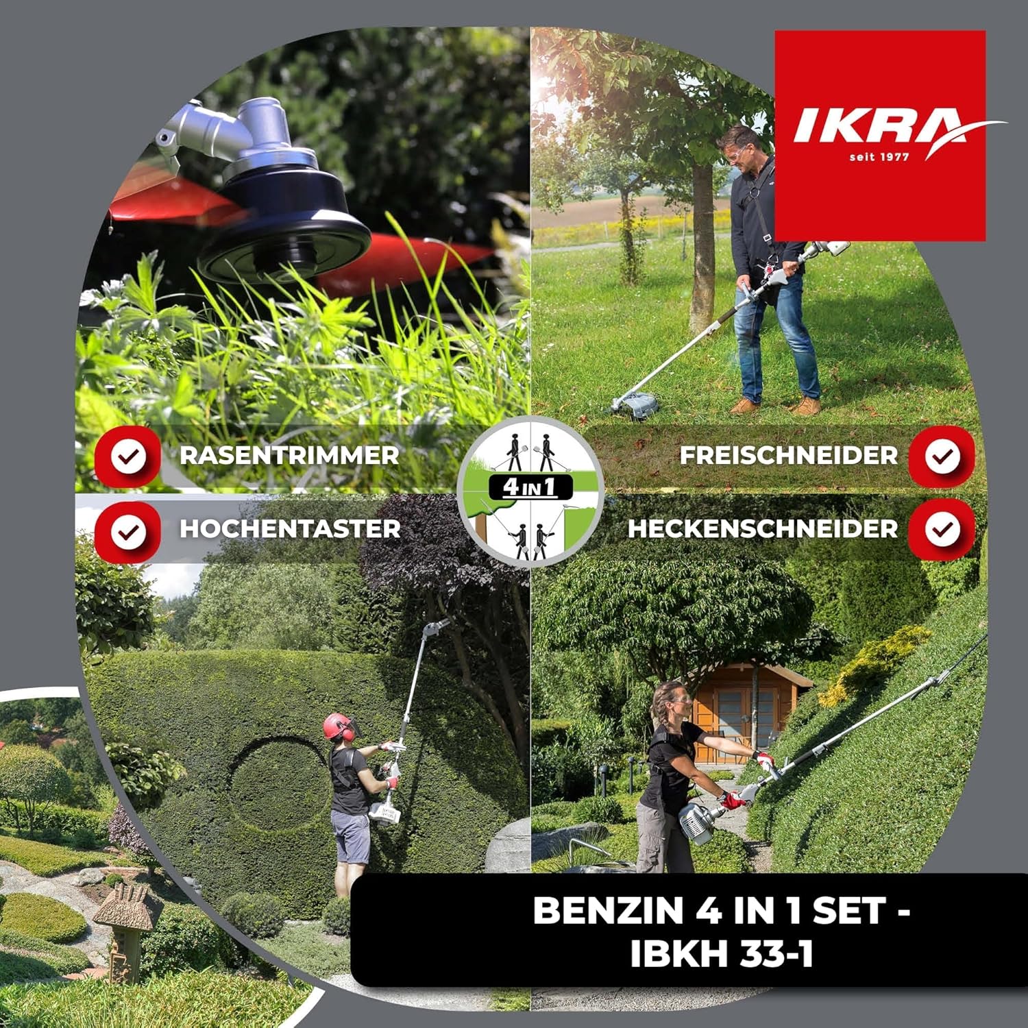 IKRA Multitool IBKH 33-1 Benzin 4in1 Garten Multifunktionswerkzeug inkl. Schutzbrille