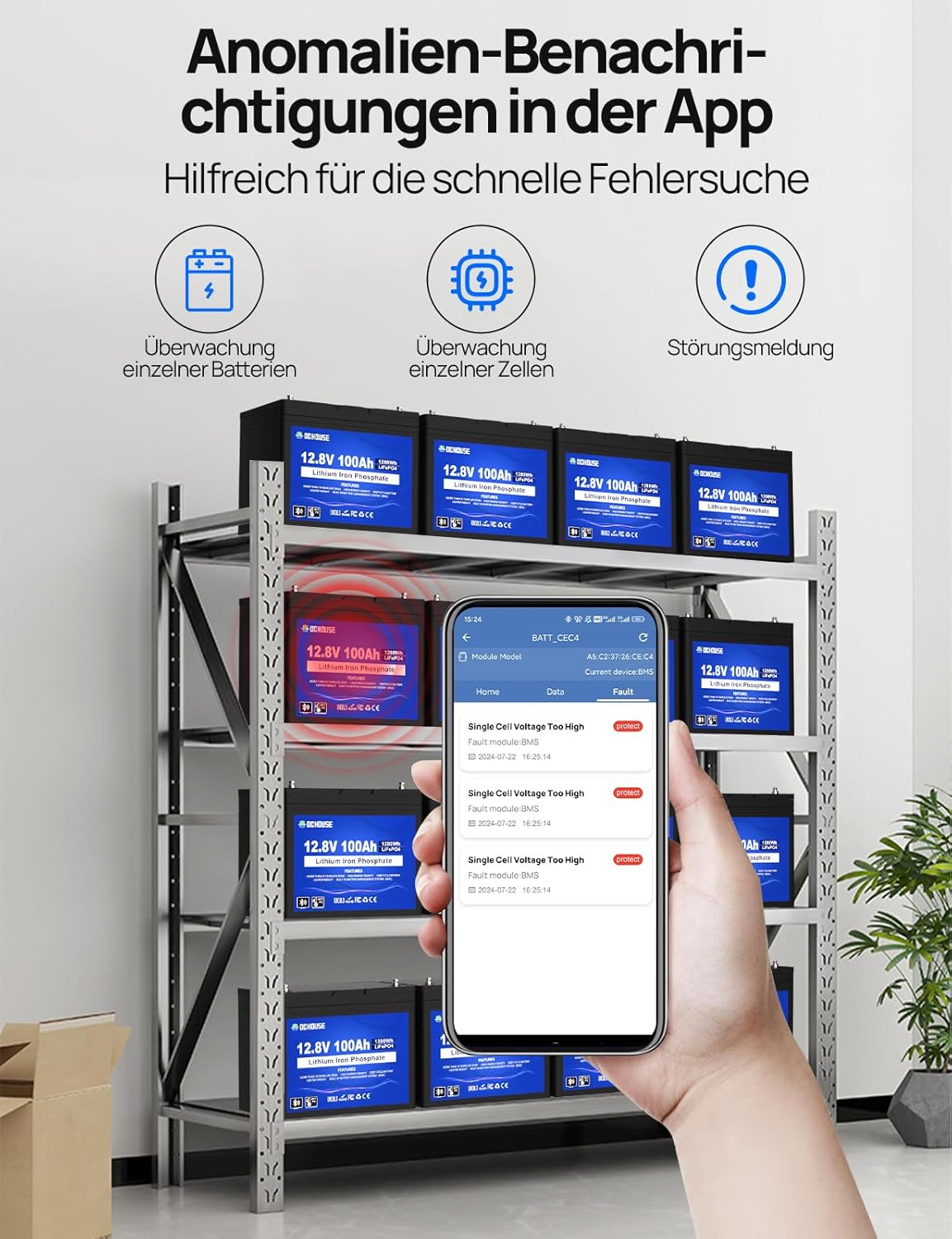 DCHOUSE 12V 100AH LiFePO4 Bluetooth Lithium Batterie,mit 10A Batterie Ladegeräte,100A BMS Niedertemperaturschutz,1280Wh Autobatterie für Trolling-Motor,Wohnmobil,Wohnwagen,Solaranlage