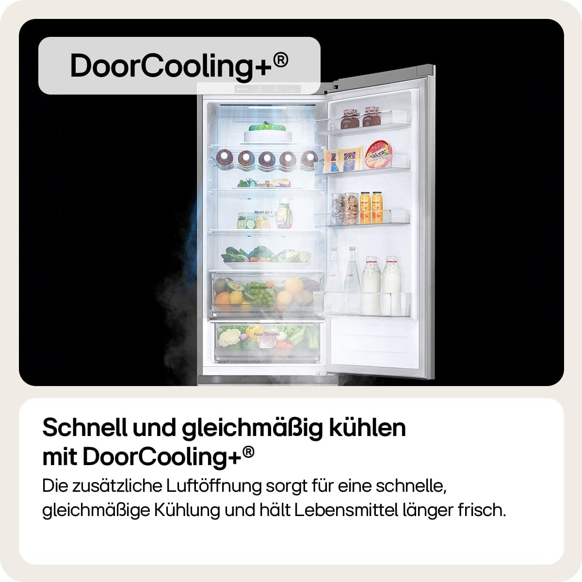 LG GBV5240APY Kühl-/Gefrierkombination, Klasse A, 387 L, No Frost, Flaschenregal, DoorCooling+, LINEARCooling, 59,5 x 203 x 67,5 cm – Silber [Energieklasse A]