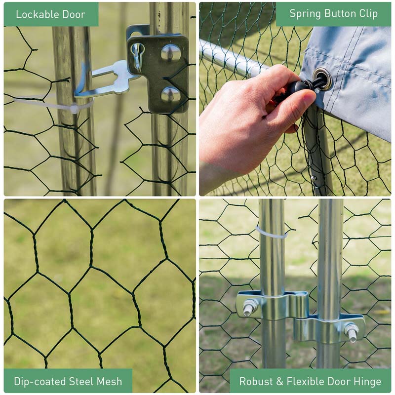19 Ft Large Metal Chicken Coop Walk In Dome Poultry Cage Hen Run House Rabbits Habitat Cage With Cover - Waterproof Protective Cover