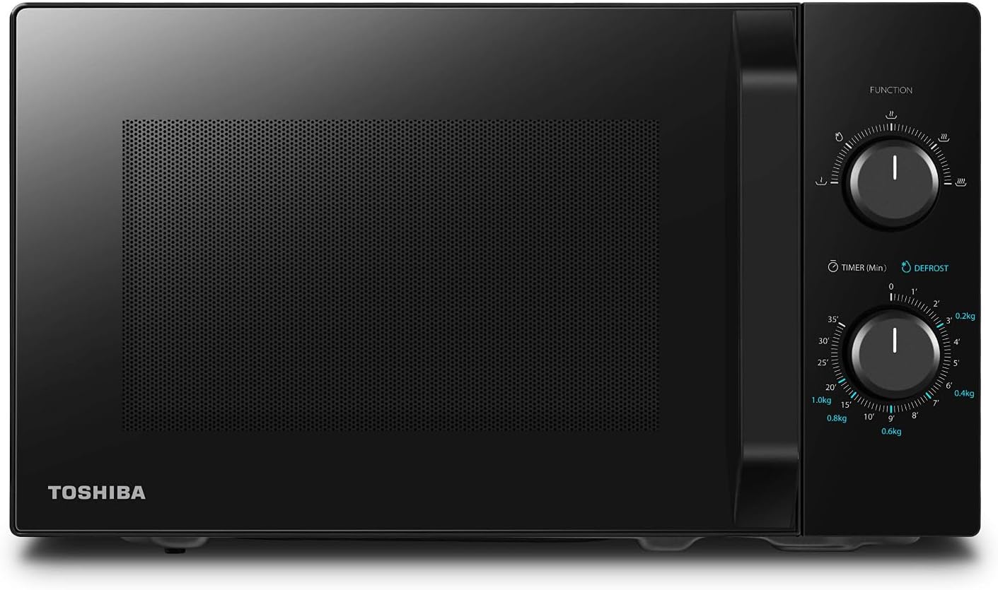 Toshiba MW2-MM20PF(BK) Freistehend Mikrowelle/Solo-Mikrowelle / 20L / 800W / 5 Leistungsstufen mit praktischer Auftaufunktion/LED-Beleuchtung im Innenraum/Schwarz