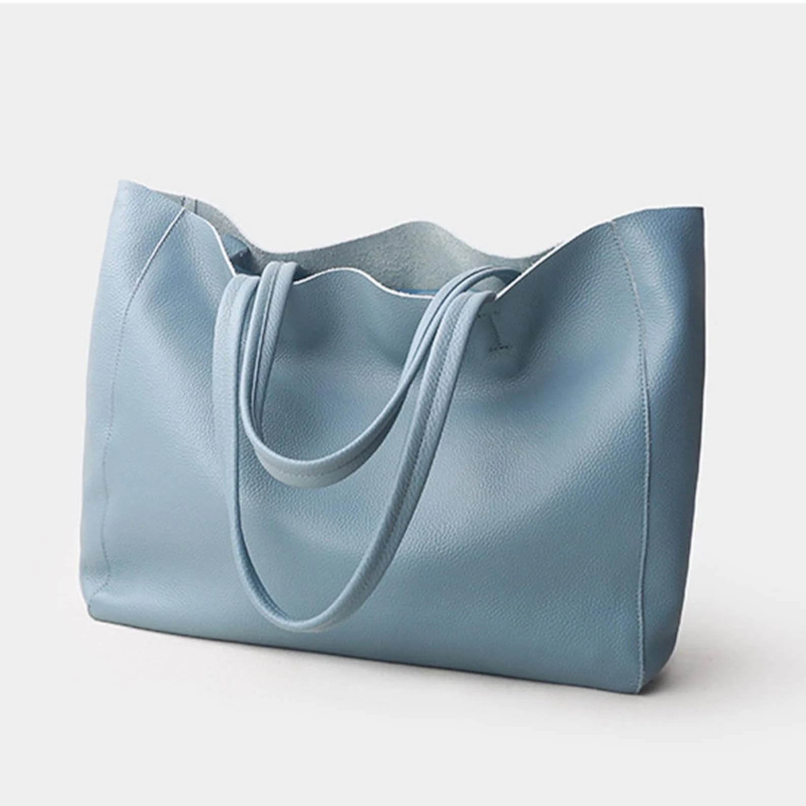 Minimalist Sky Blue Leather Tote Bag
