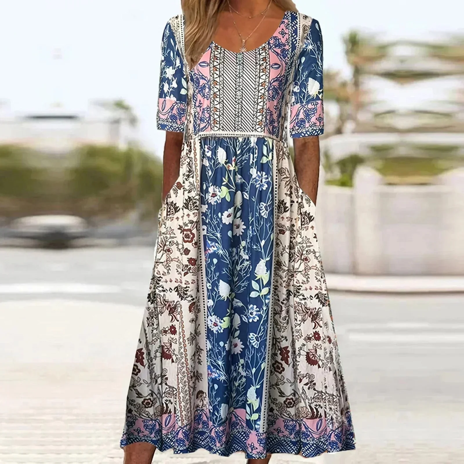 Damen Midikleid mit Boho-Print
