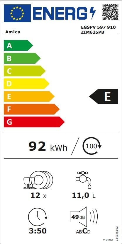 Amica Einbau-Geschirrspüler EGSPV 597 910 / vollintegriert / 60 cm breit / 5 Programme, 12 Maßgedecke/Startzeitvorwahl
