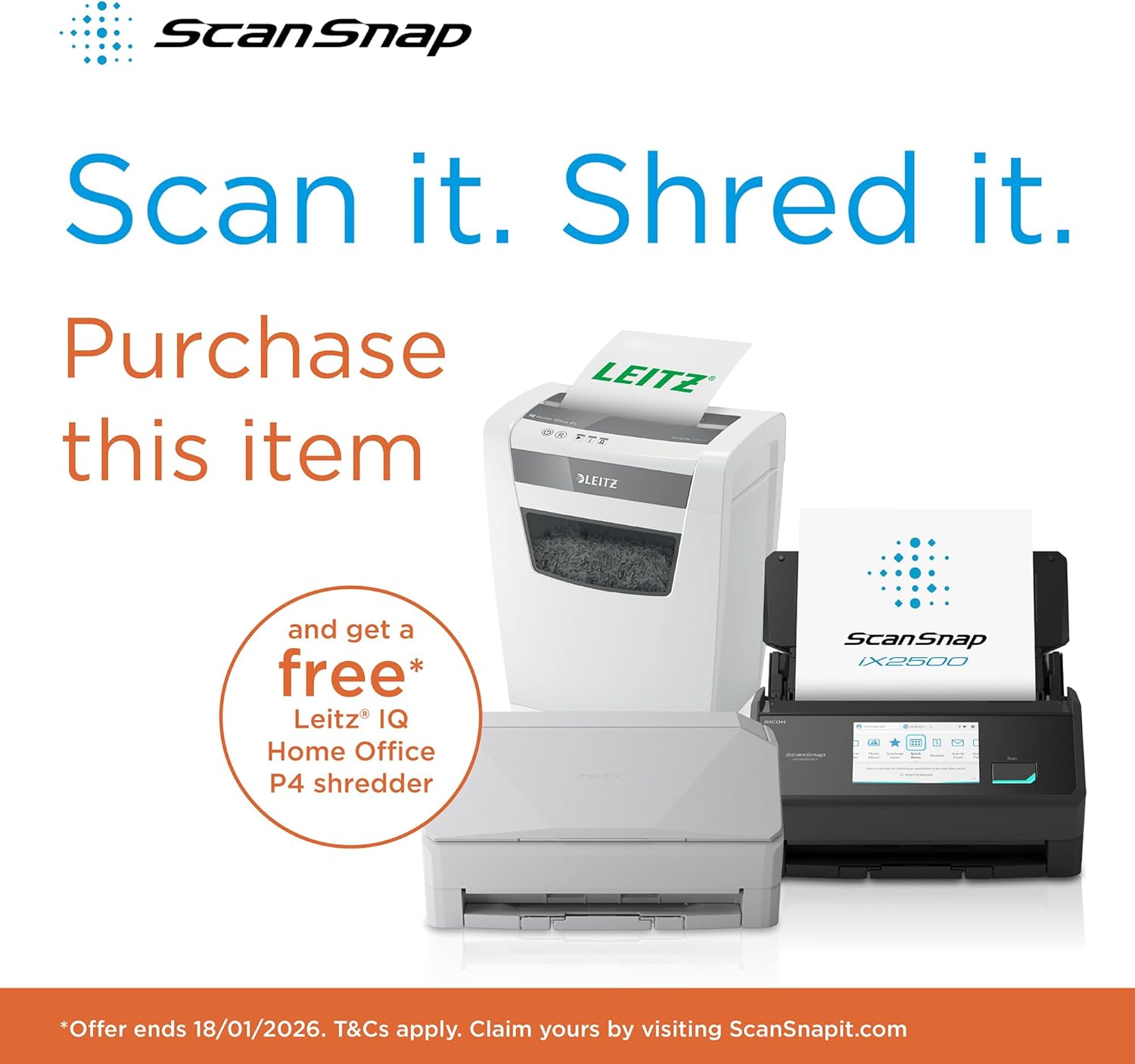 ScanSnap iX2500 Schwarz – Ultraschneller Duplex-Scanner mit 45 S./Min., 100-Blatt-ADF, 600DPI, 5″ Touchscreen, WLAN/Bluetooth/USB-Konnektivität