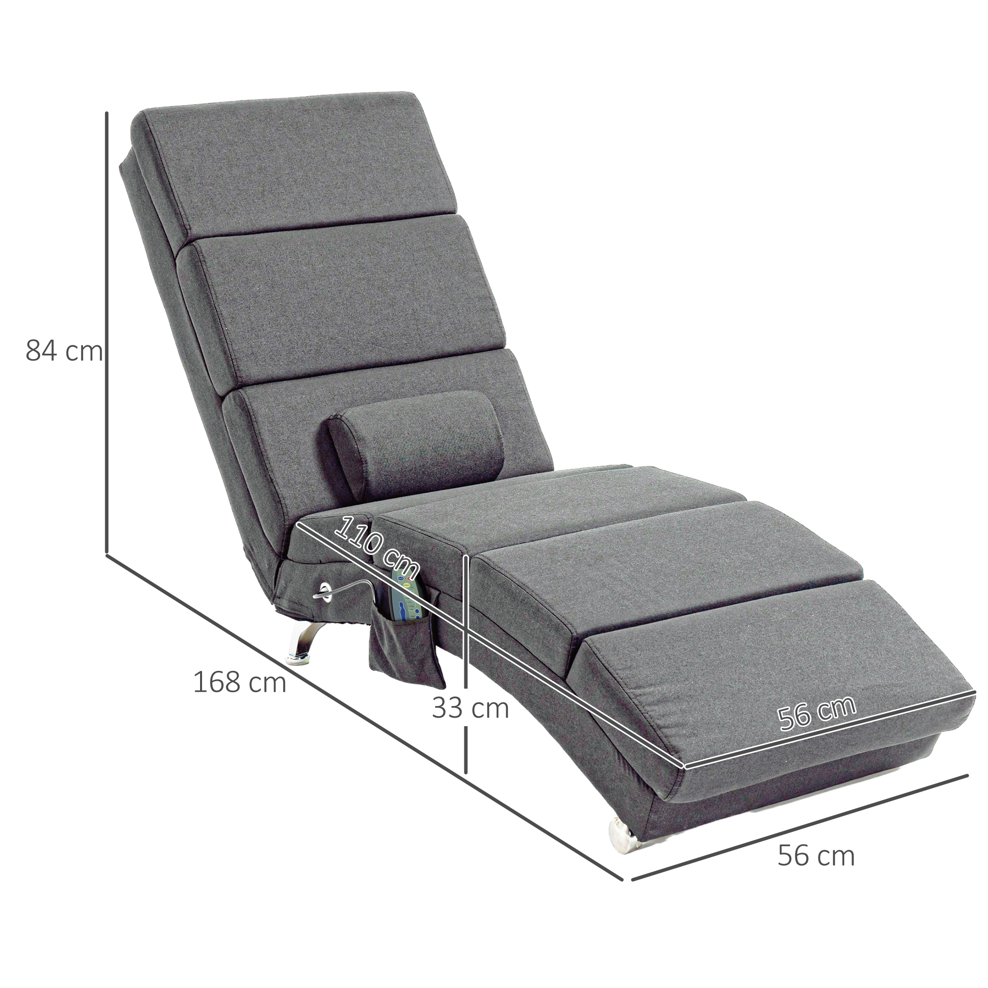 Massagestoel Relaxstoel Ligstoel 8 vibratiepunten, 5 modi, 8 vibratiepunten, 56 x 168 x 84 cm, Grijs
