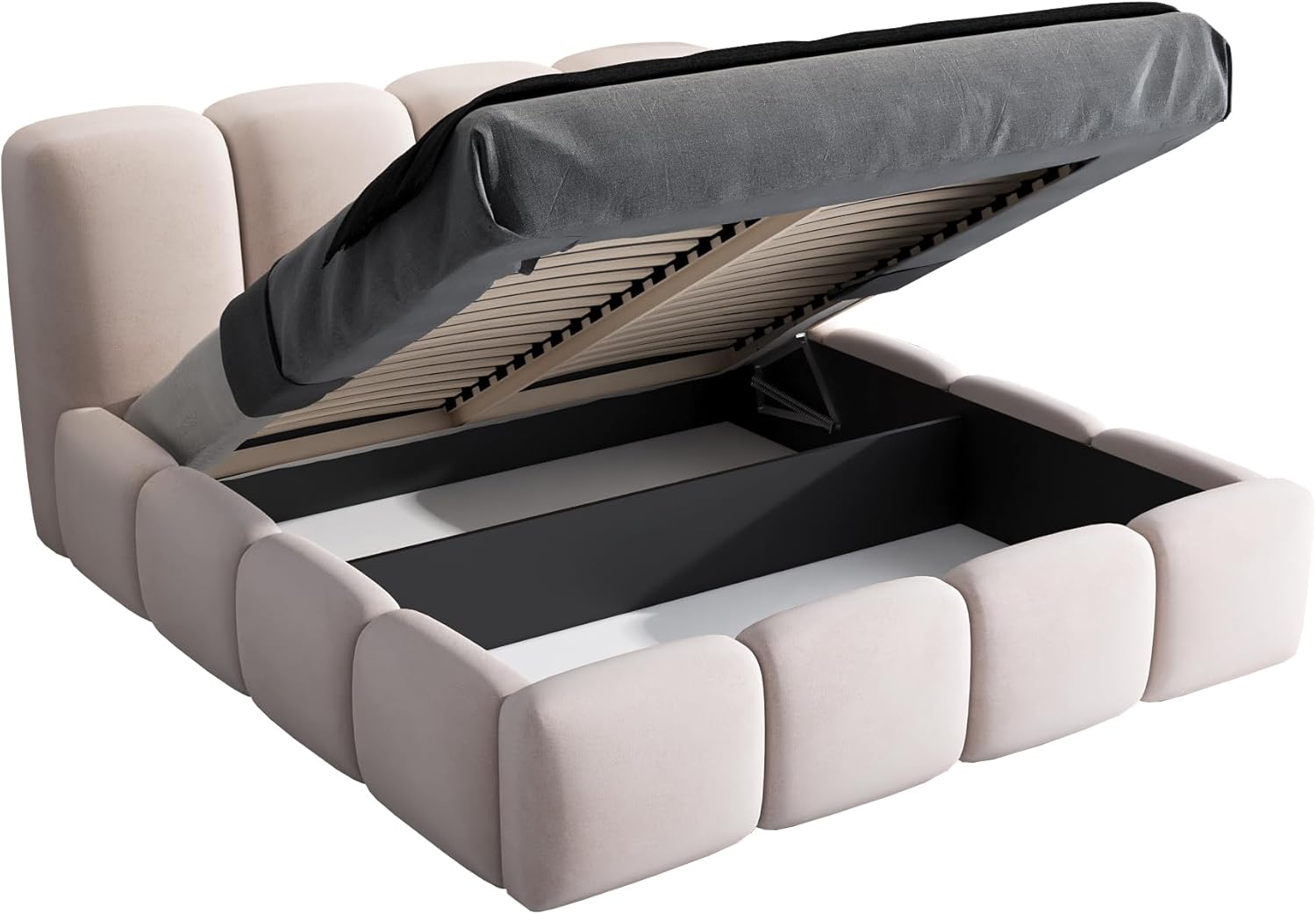 A&J MöbelLand Polsterbett 180x200 mit Bettkasten und Lattenrost – Sonic, Bett mit Matratze und Stauraum in Dunkelgrau